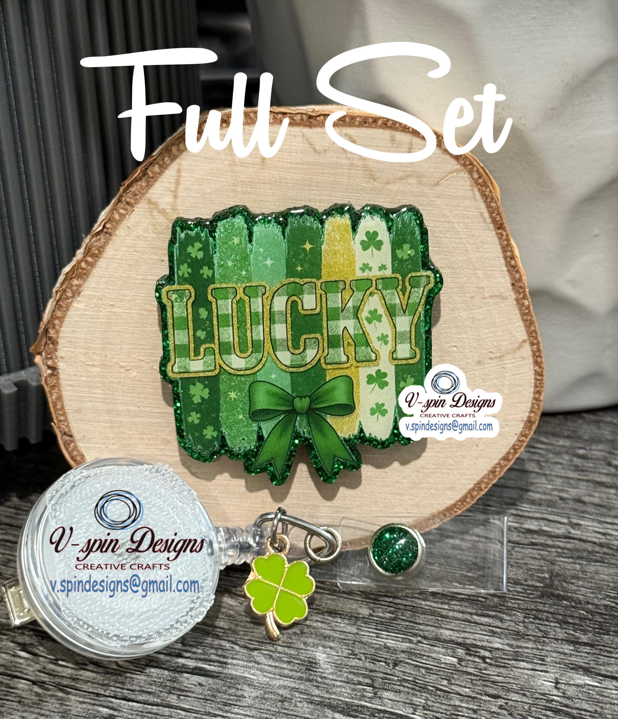 Lucky St. Patrick's Day Badge Reel: Green Glitter Retractable ID Holder