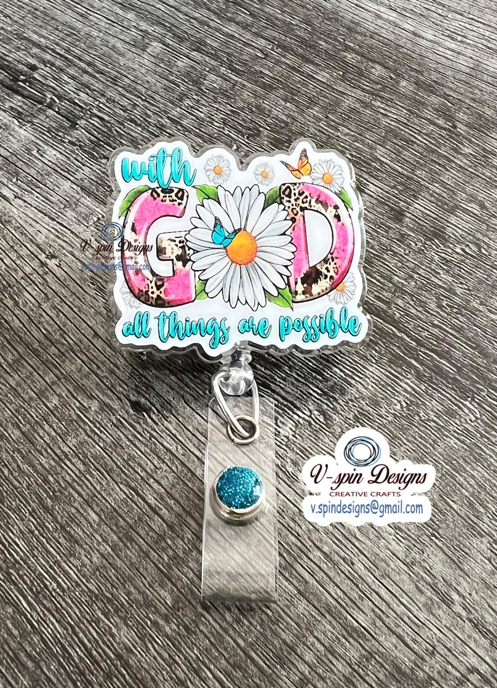 "With God All Things Are Possible" Butterfly Badge Reel | Inspirational ID Holder