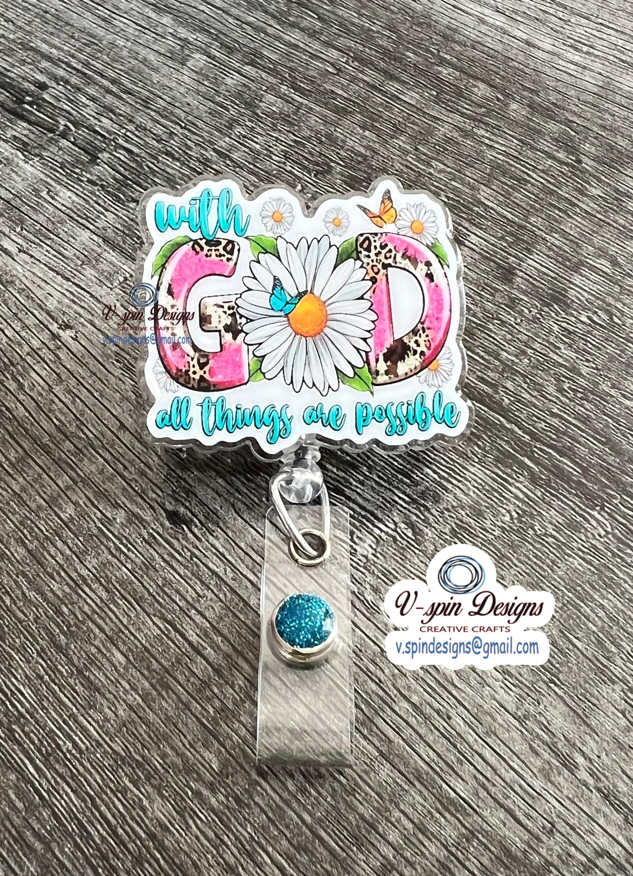"With God All Things Are Possible" Butterfly Badge Reel | Inspirational ID Holder
