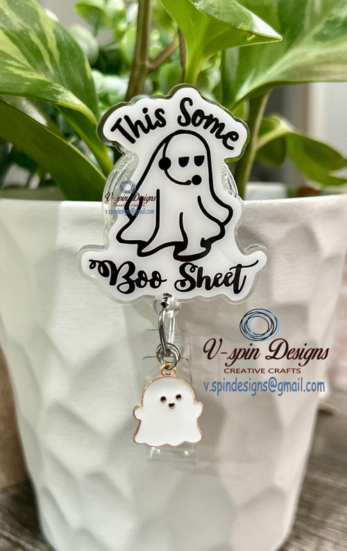 "This Some Boo Sheet" Halloween Badge Reel: Funny Acrylic ID Holder