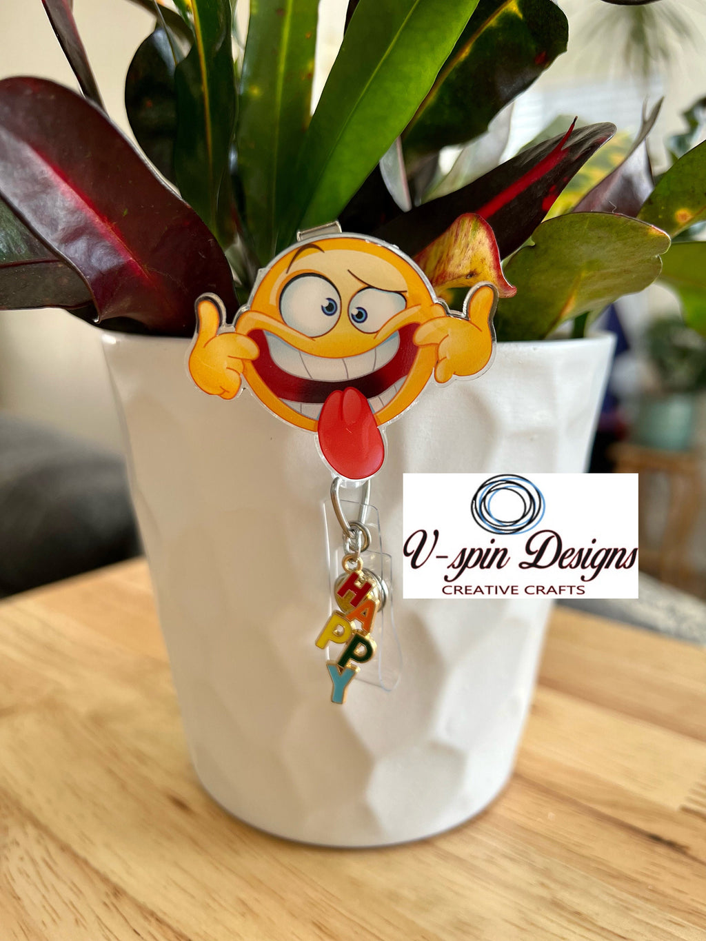 Funny Emoji Tongue Out Badge Reel: Acrylic Retractable ID Holder