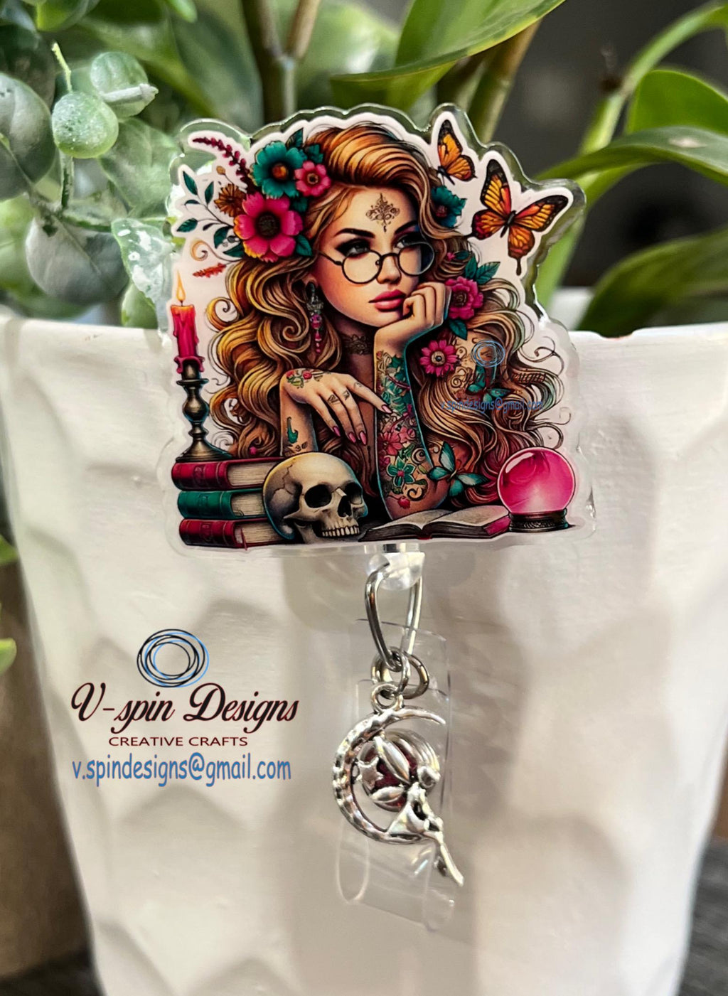 Boho  Books, butterflies and tattoos Badge reel/ID Holder card holder/nurse/teachers/fun/cute badge reels