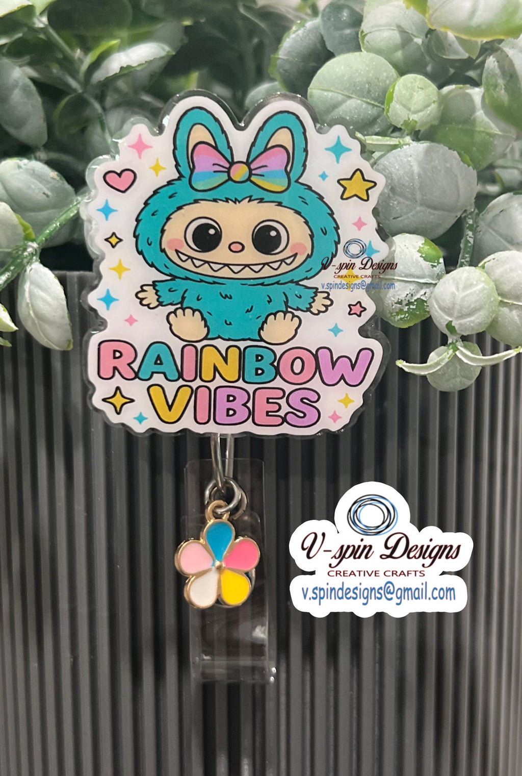 Rainbow Little Monster Retractable Badge Reel: nurse badge reels/cute badge reels
