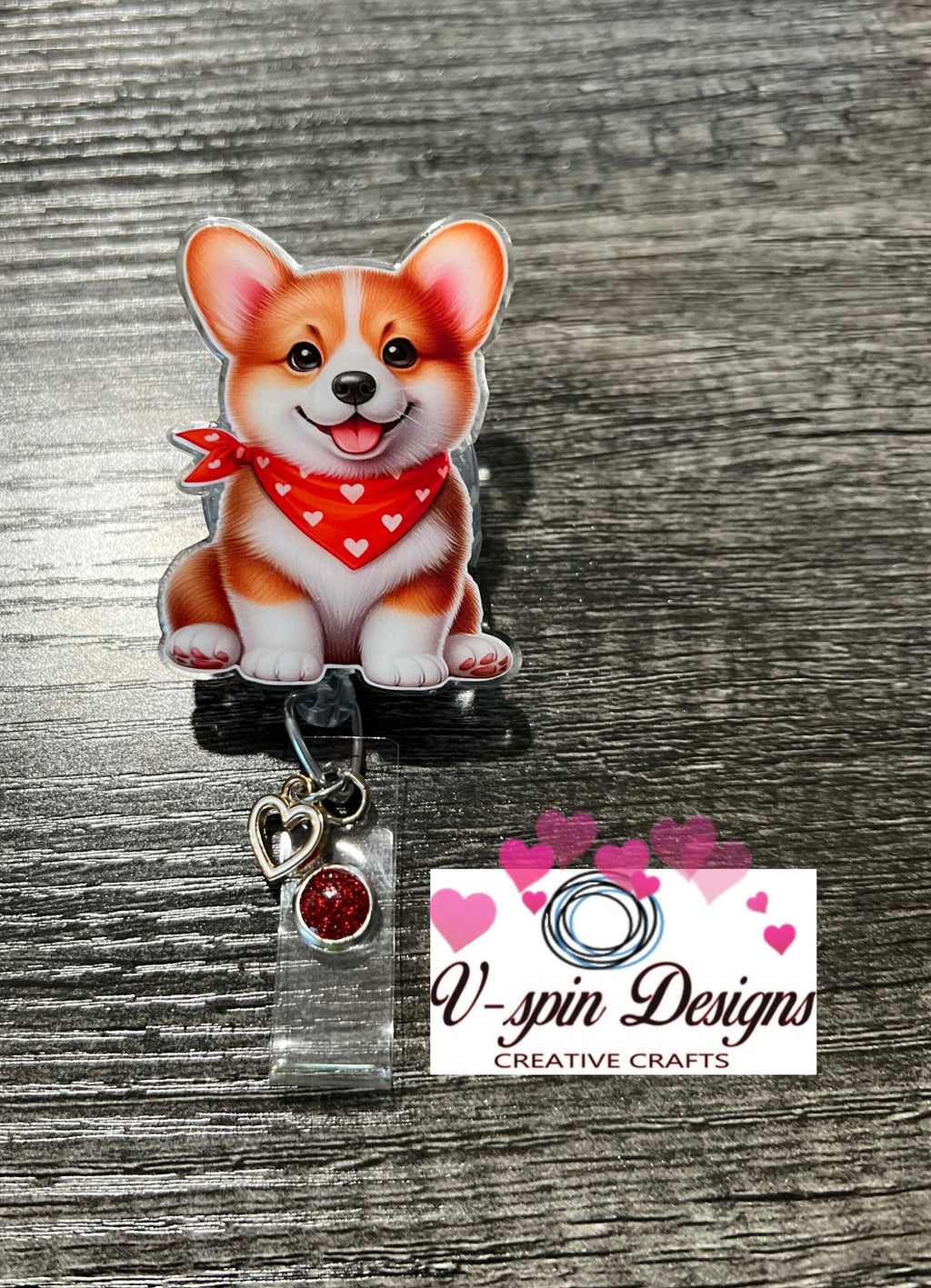 Valentine Corgi Badge Reel | Retractable Acrylic ID Holder