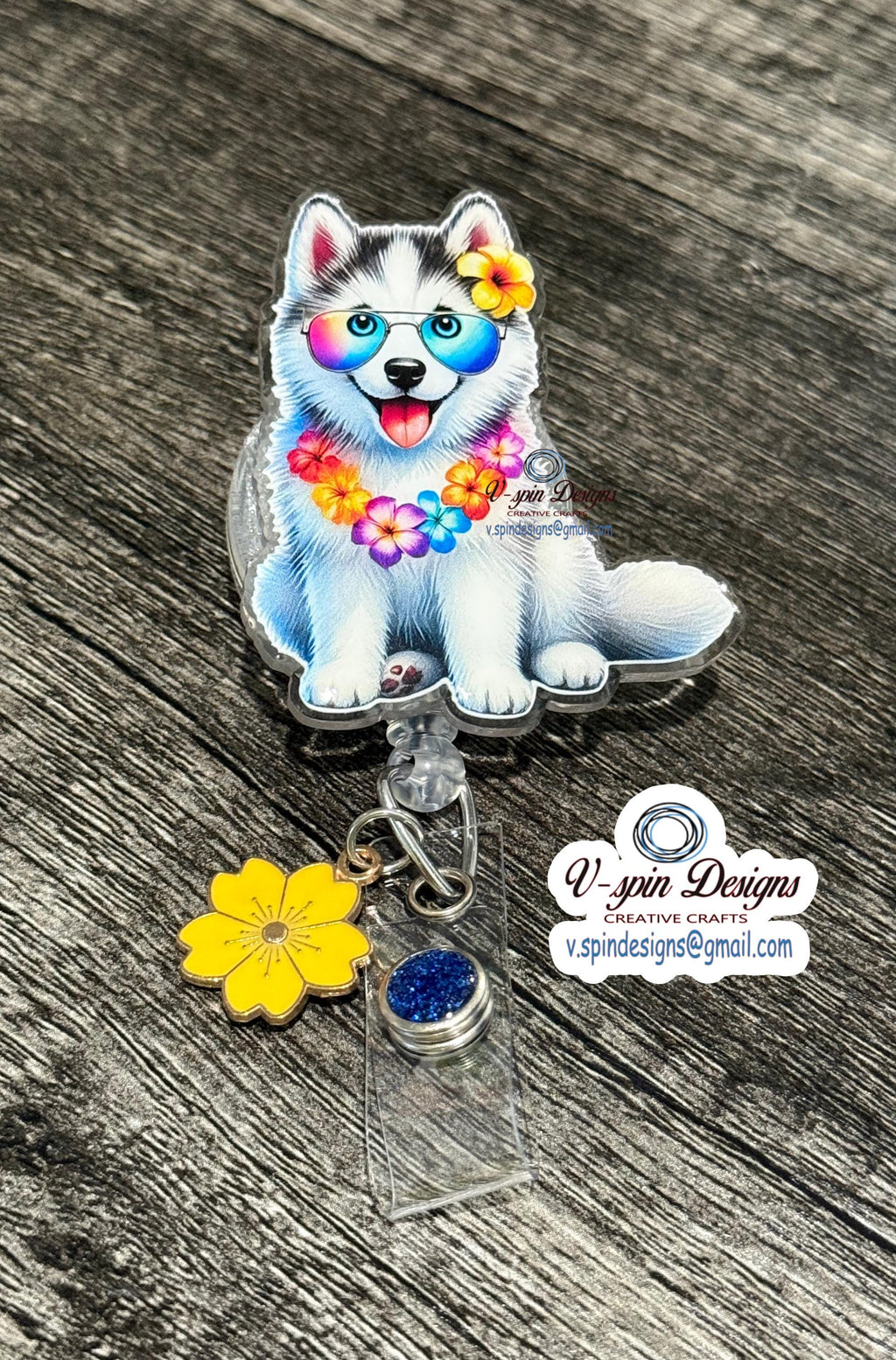 Summer Husky Dog Badge Reel | Retractable Acrylic ID Holder