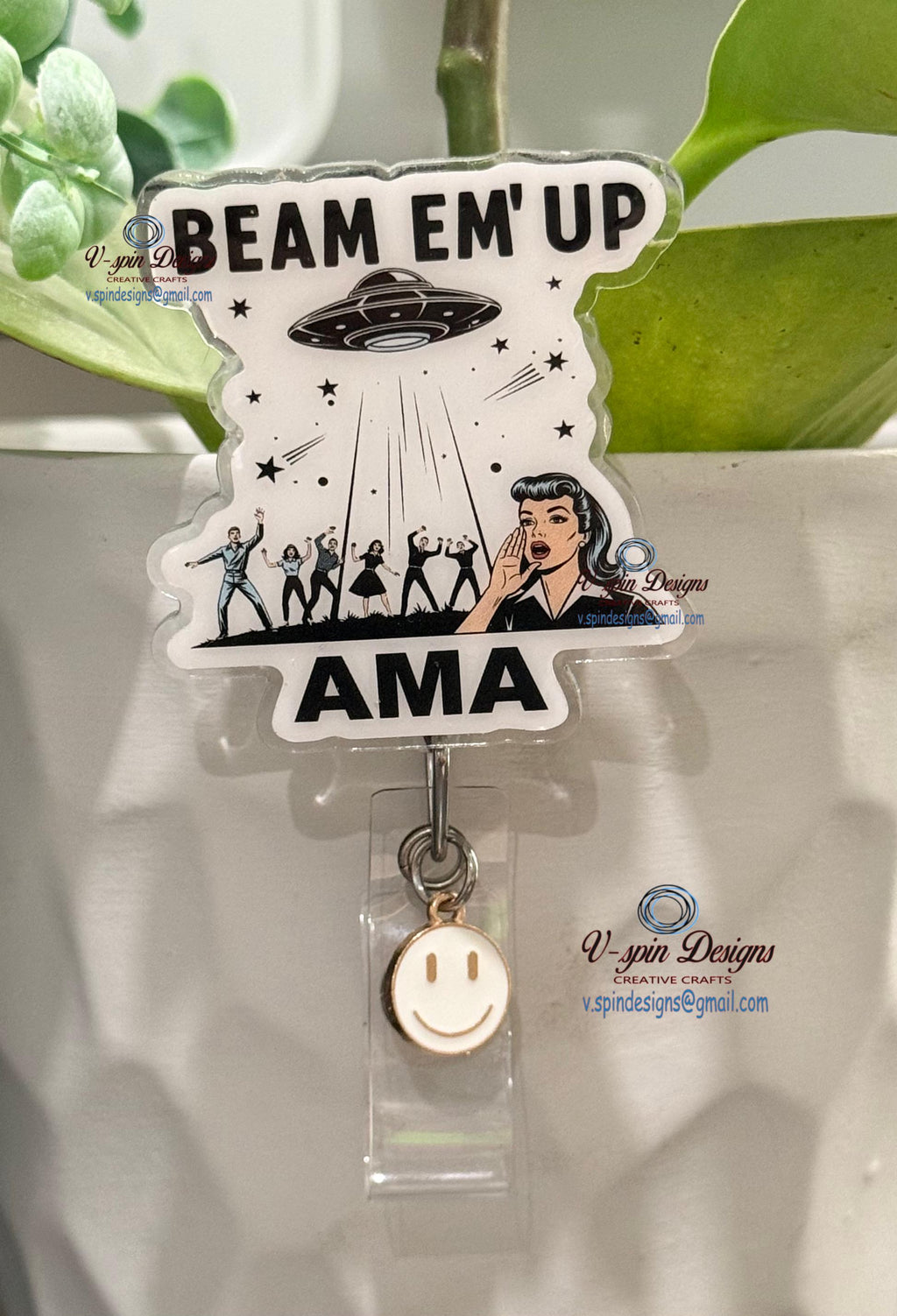 Funny AMA badge reel for nurses or medical staff.