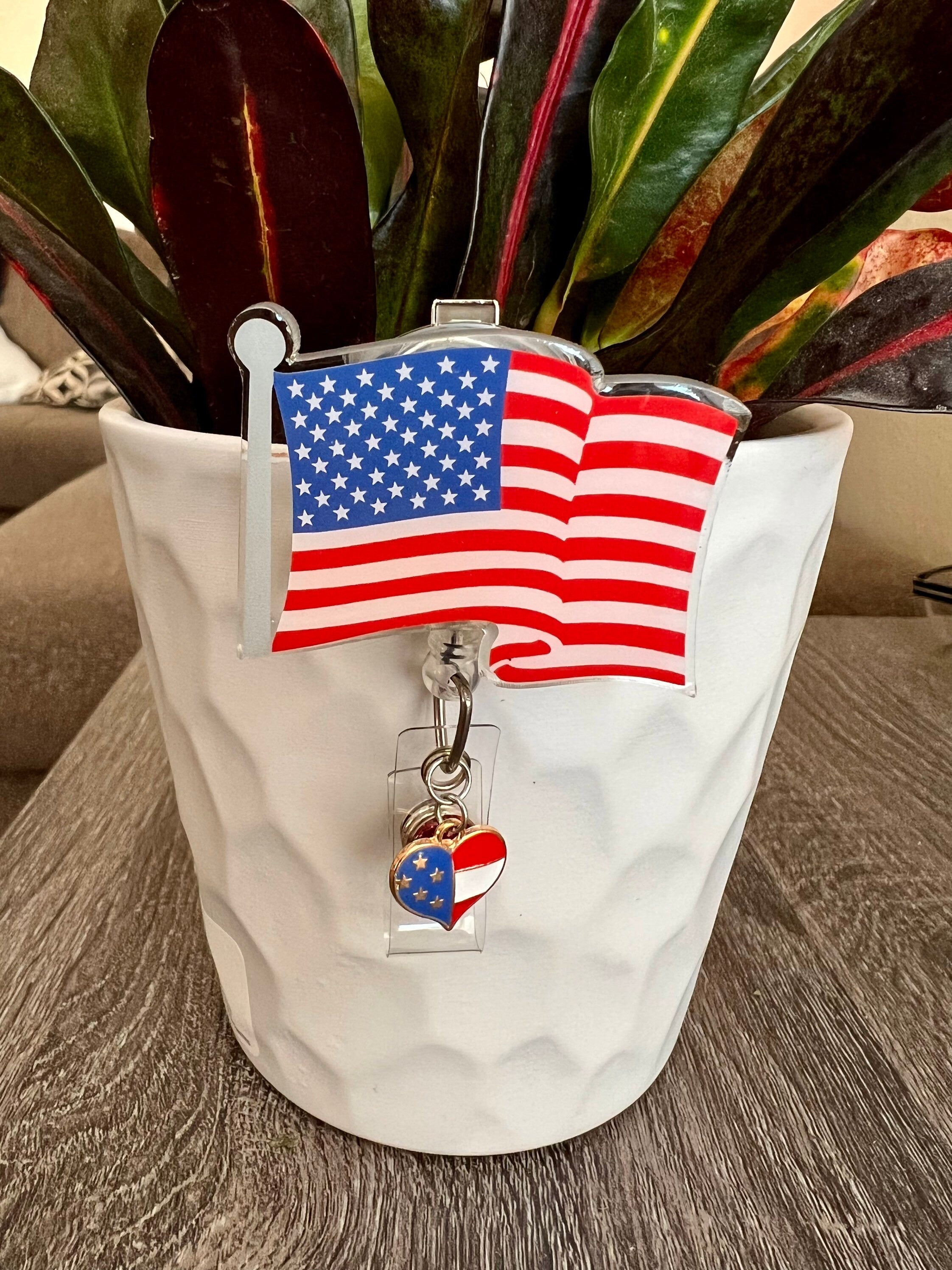 USA Flag badge reel/ID Holder/card holder/teachers/nurses/VA/america