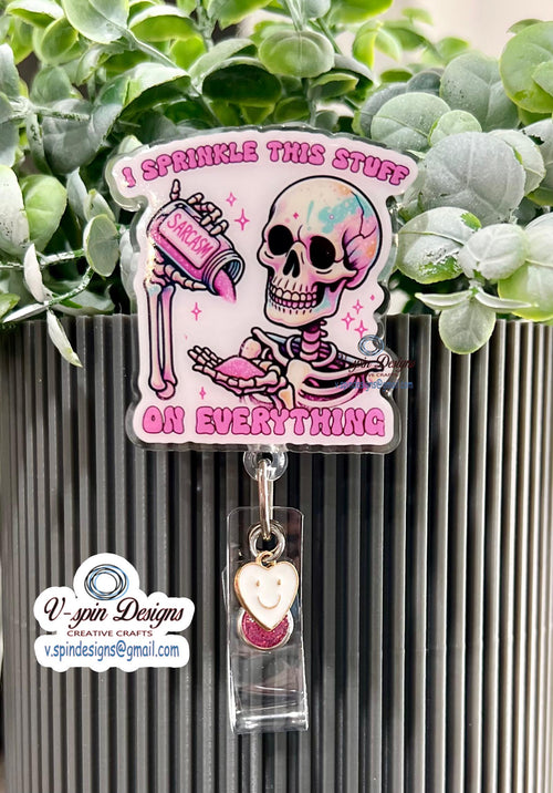 "Sarcasm" Skeleton Badge Reel | Funny Retractable Acrylic ID Holder