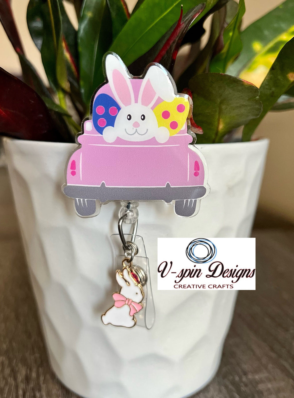 Easter Bunny Truck Badge Reel | Spring Retractable Acrylic ID Holder