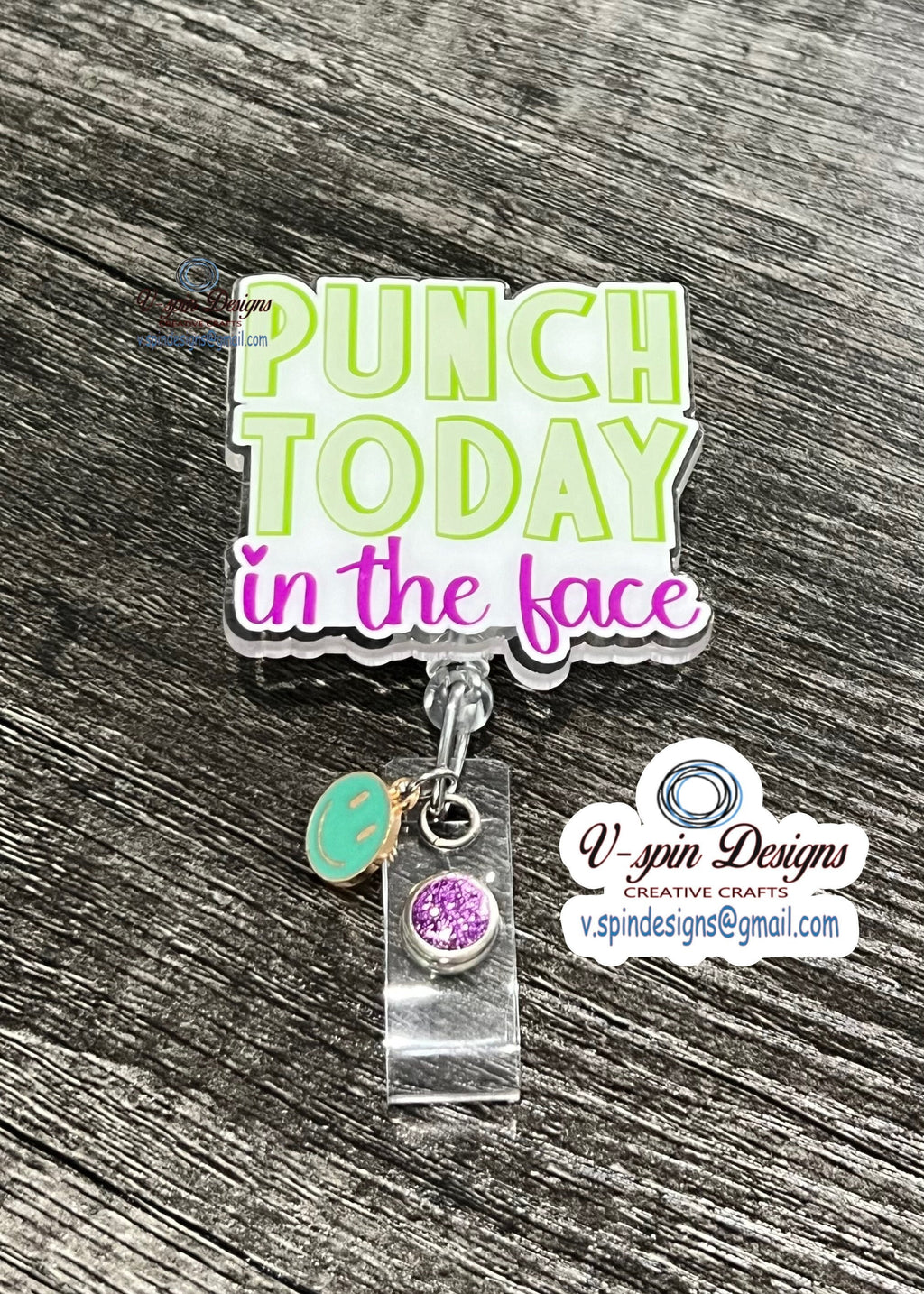 "Punch Today in the Face" Badge Reel | Funny Retractable Acrylic ID Holder