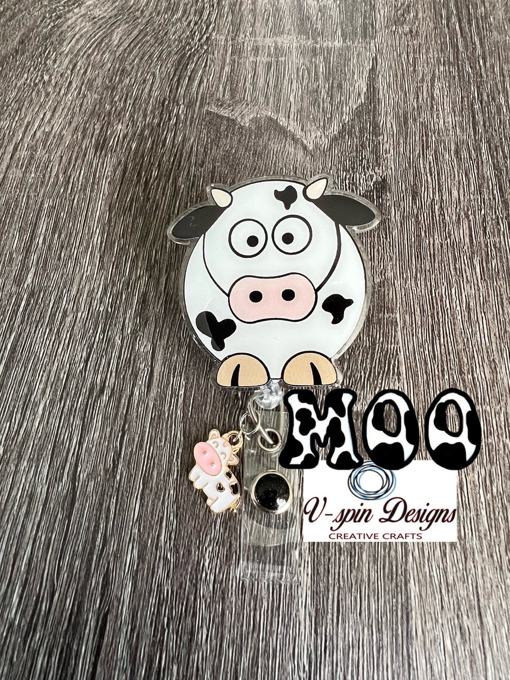 Cute Farm Cow Badge Reel | Retractable Acrylic ID Holder