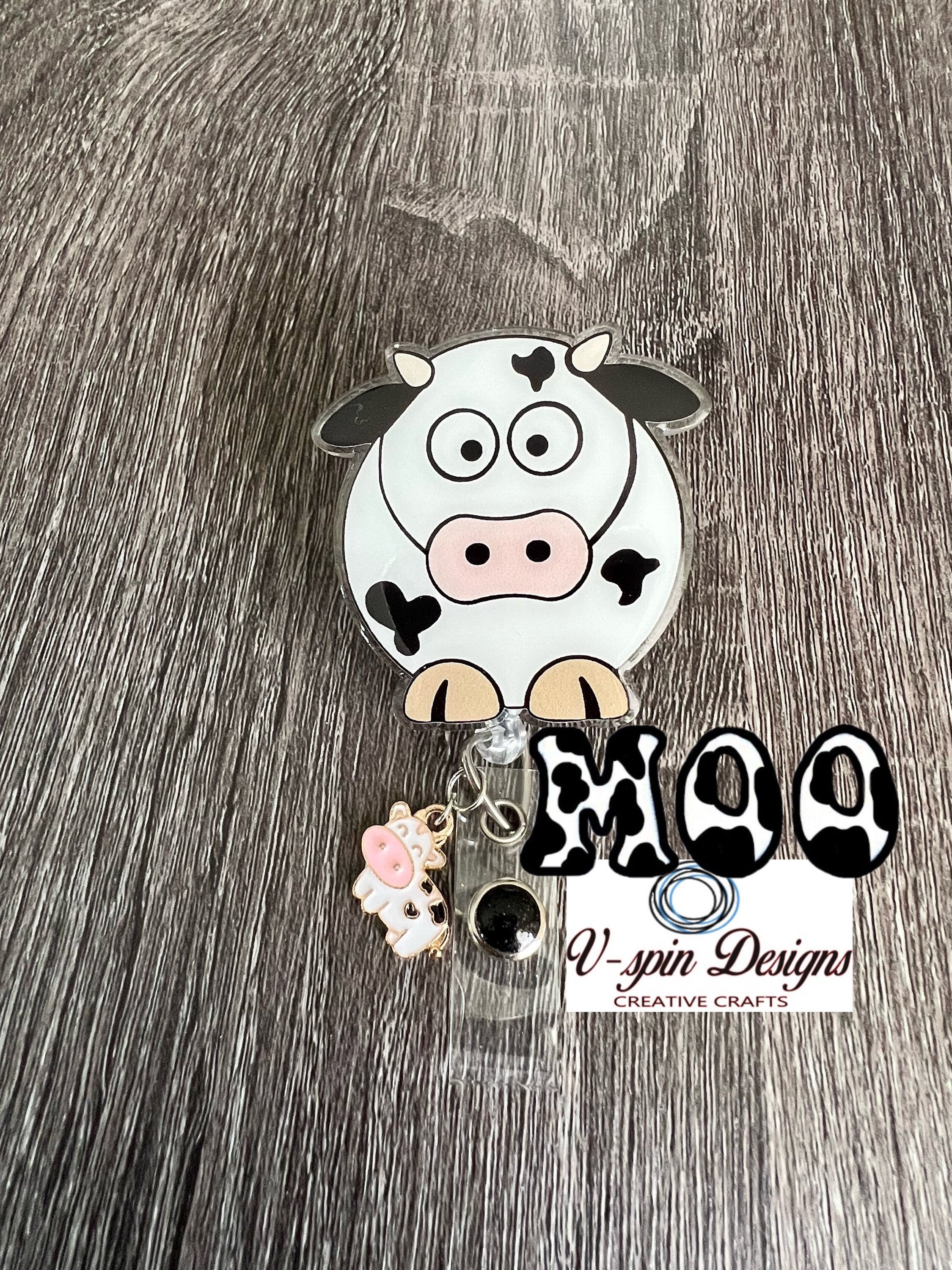 Cute Farm Cow Badge Reel | Retractable Acrylic ID Holder