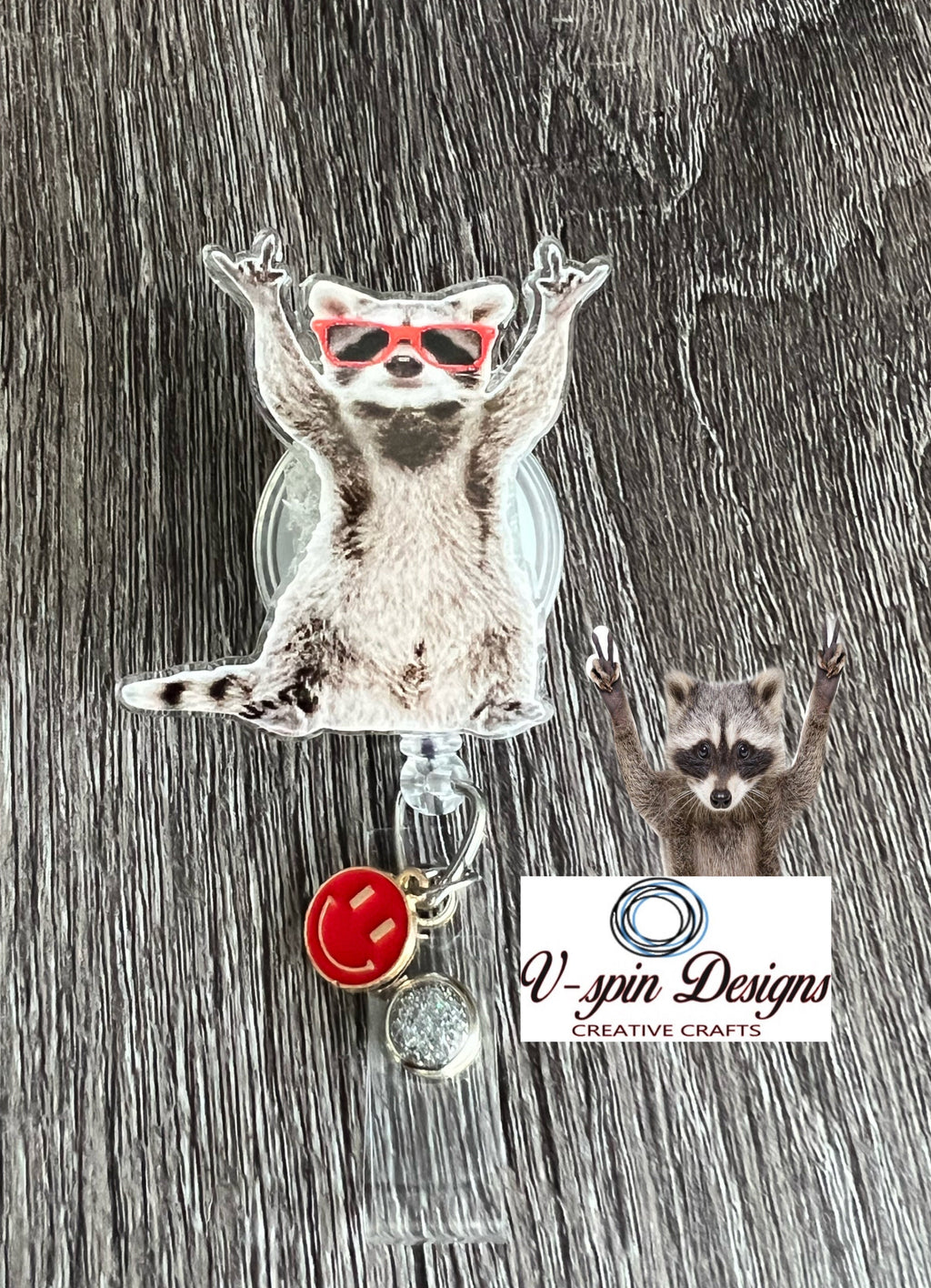 Funny Rockin' Racoon Badge reel/ID Holder card holder/nurse badge reels/teachers/funny badge reels/racoon badge reels/gift for nurses
