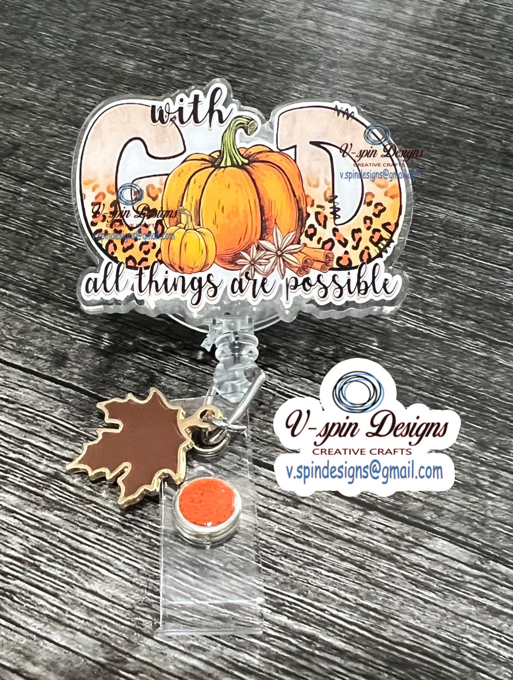 "With God All Things Are Possible" Fall Badge Reel | Inspirational Retractable ID Holder