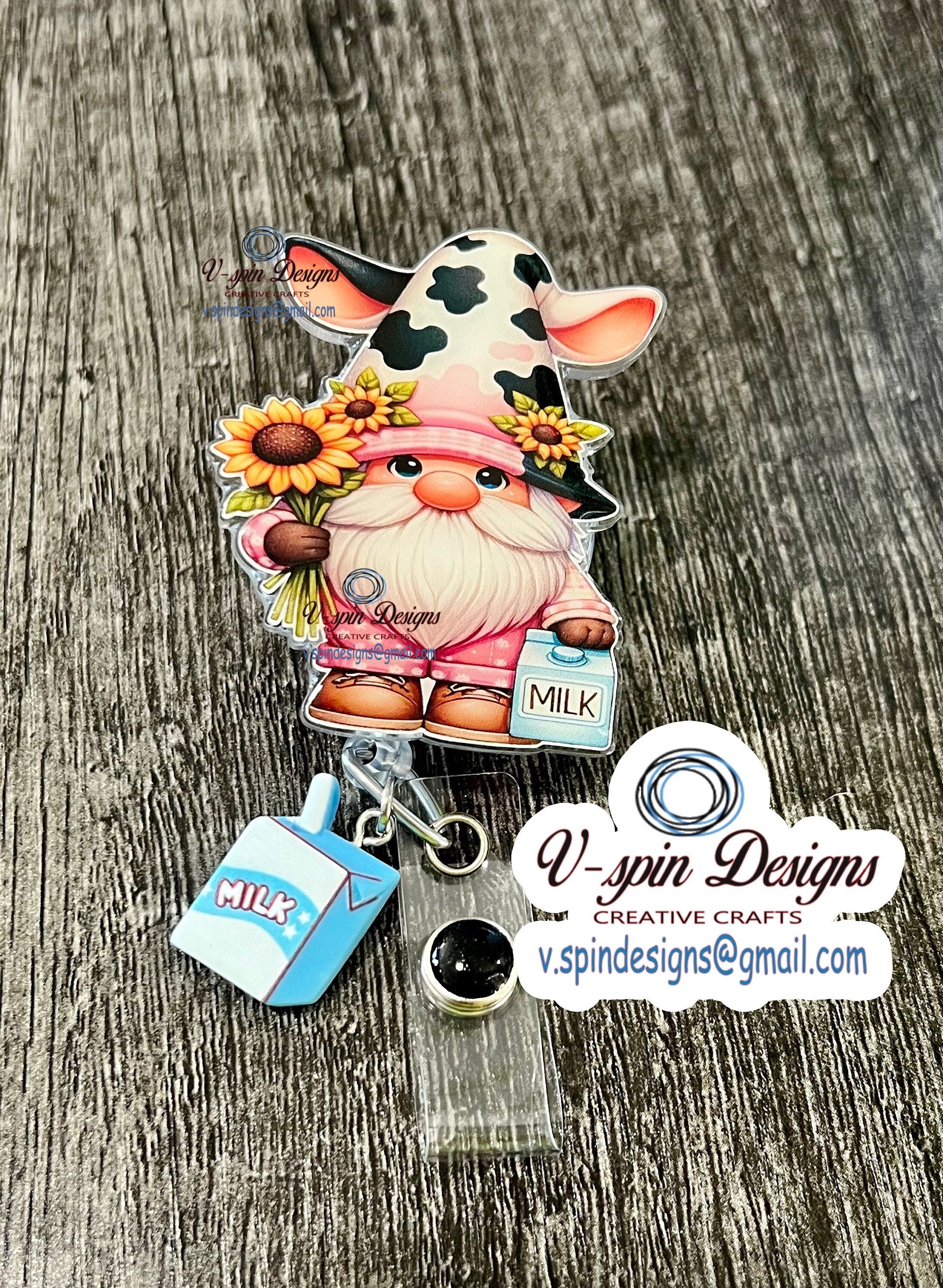 Gnome Cow Badge Reel | Retractable Acrylic ID Holder