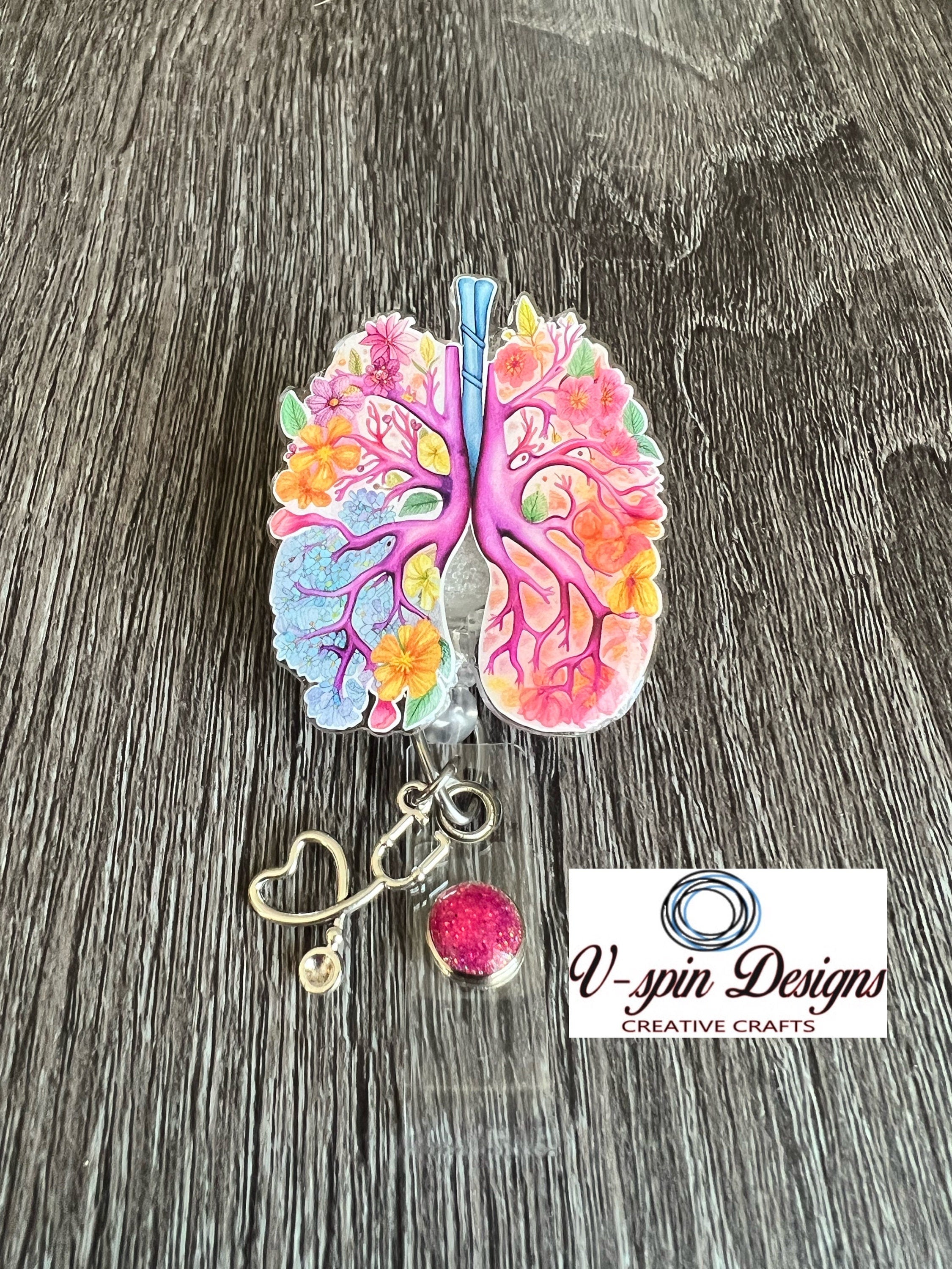 Floral lungs badge reel/ID Holder card holder/nurse/respiratory/RT