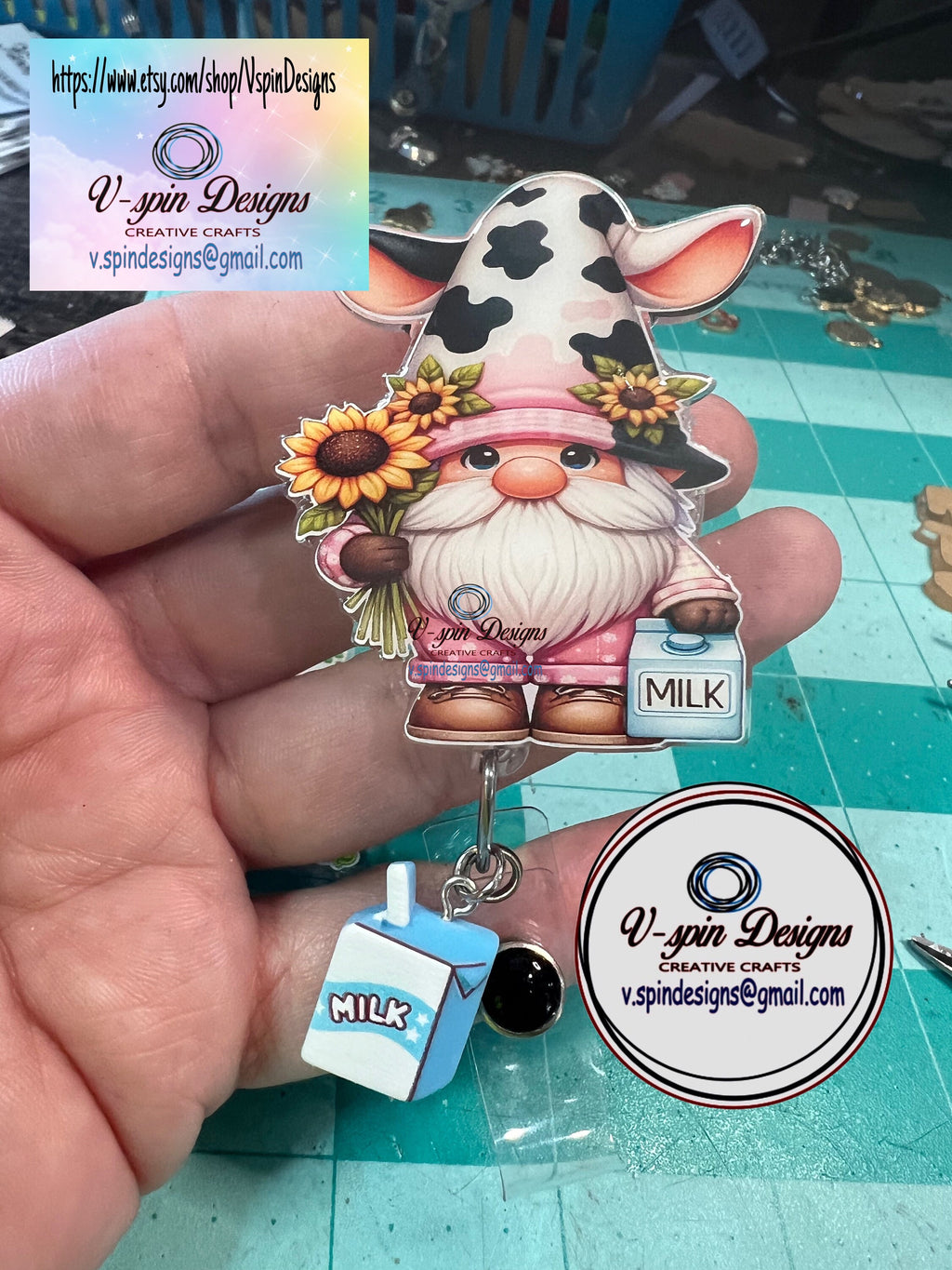 Gnome Cow Badge Reel | Retractable Acrylic ID Holder