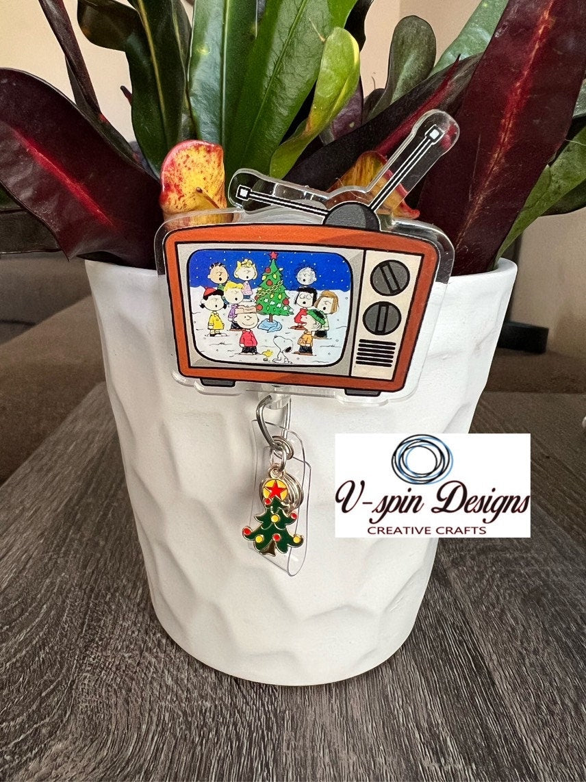 Retro TV Christmas Movie Classics Badge Reel | Holiday Retractable Acrylic ID Holder