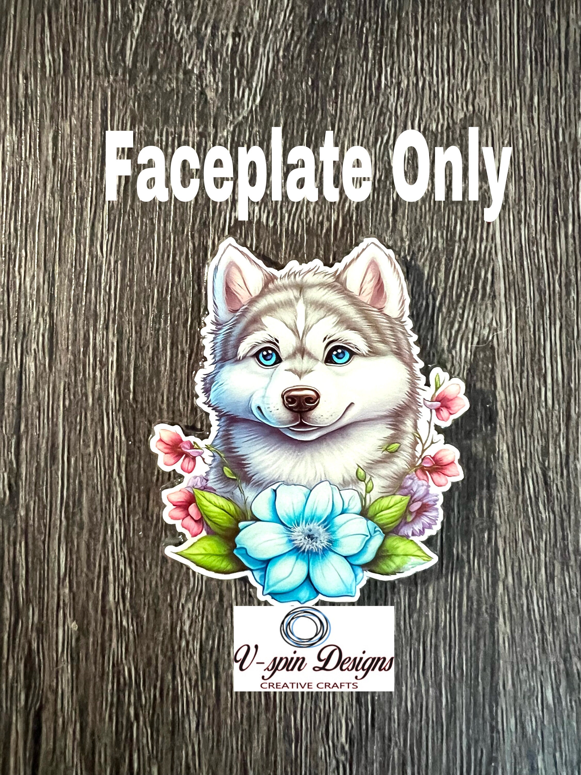 Blue Flower Husky Dog Badge Reel | Retractable Acrylic ID Holder
