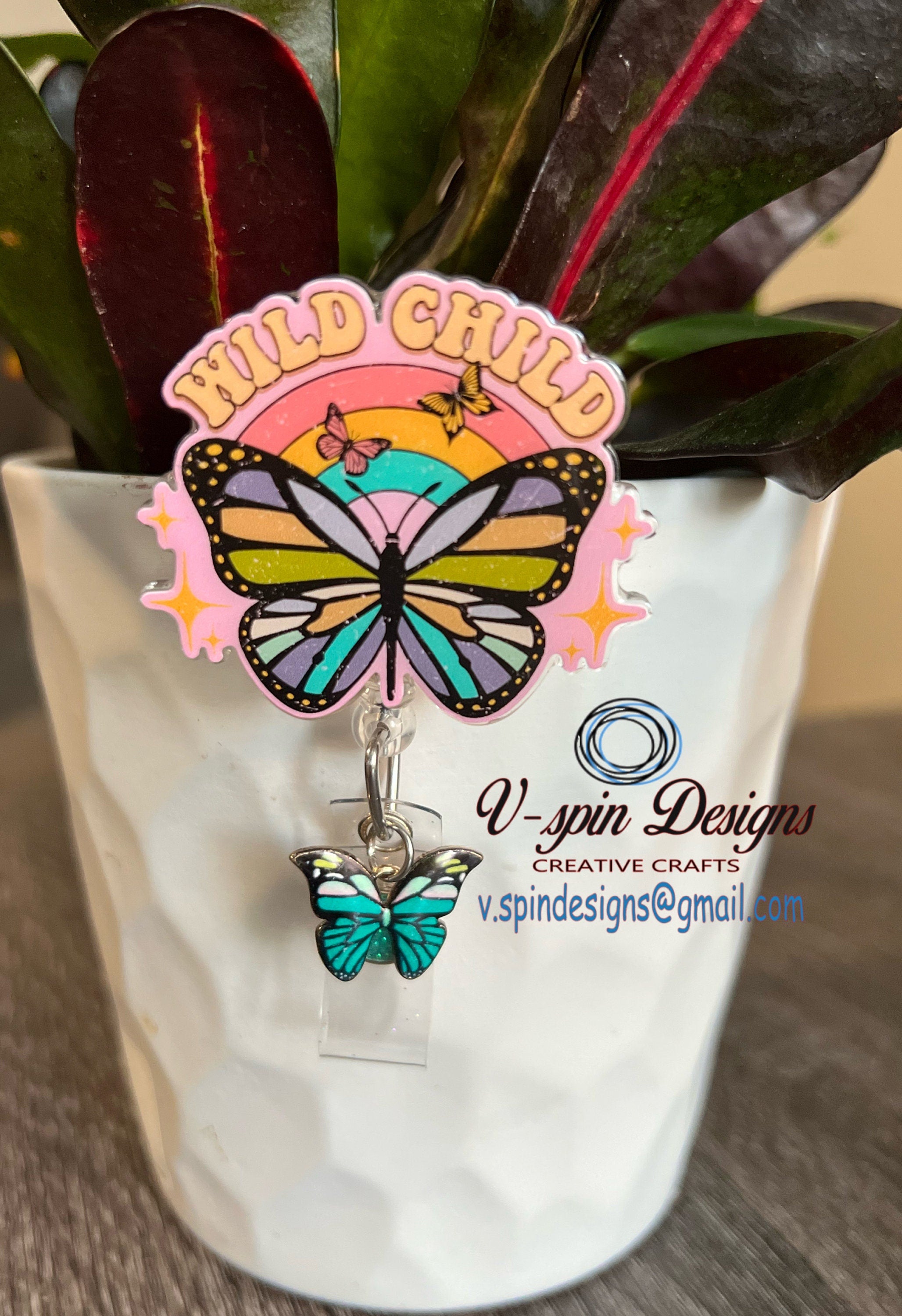 Wild Child Butterfly badge reel/ID Holder/nurses/teachers/badge holder/retro badge reels/hippie