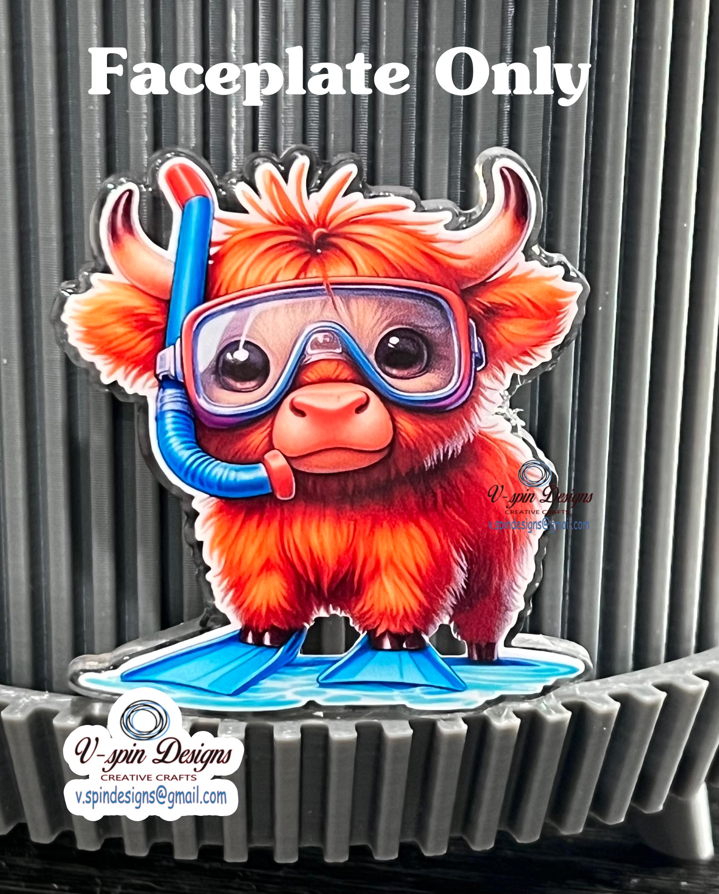 Snorkeling Highland Cow Badge Reel | Summer Retractable Acrylic ID Holder