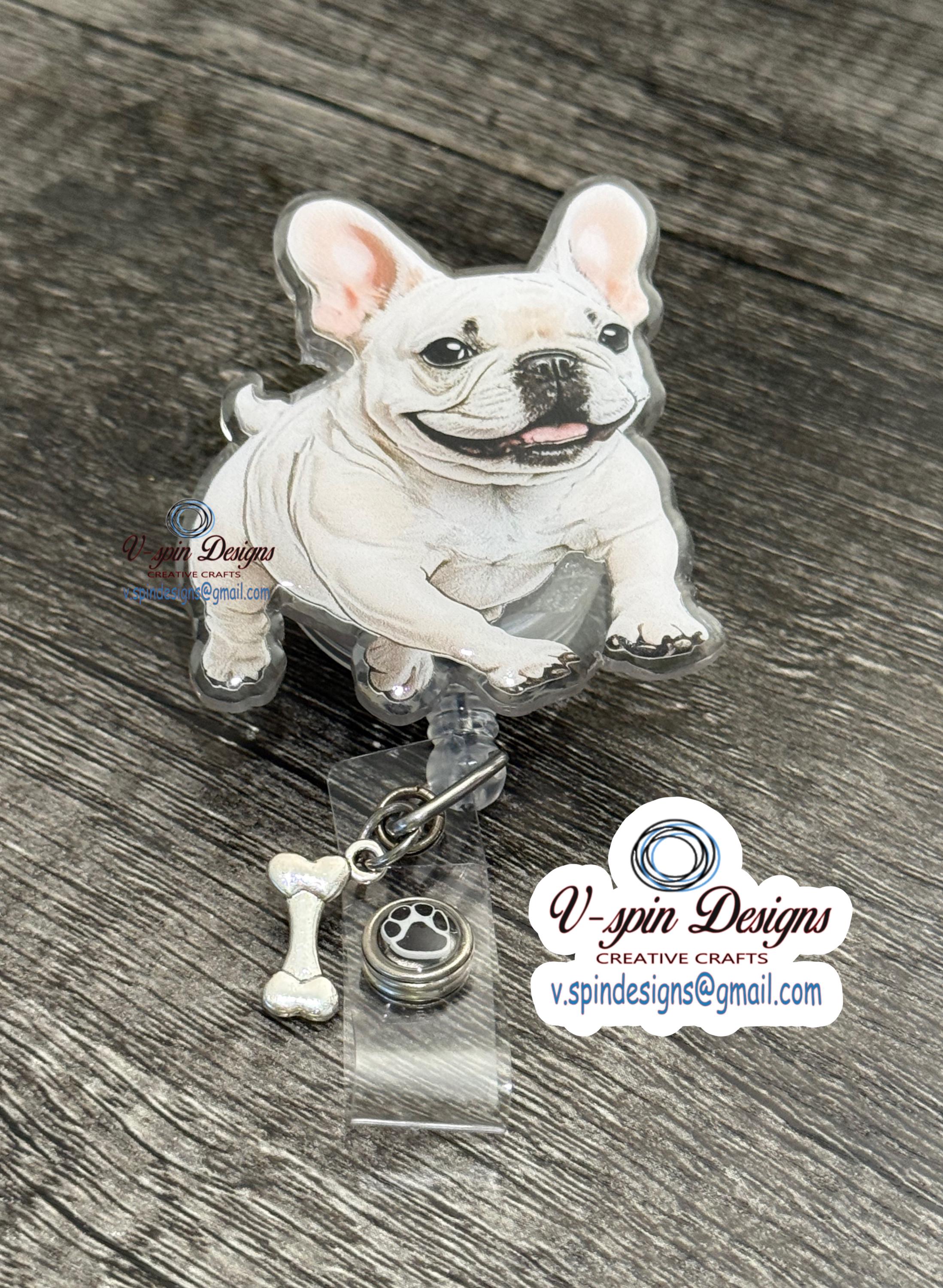 French Bulldog Badge Reel | Retractable Acrylic ID Holder for Frenchie Lovers