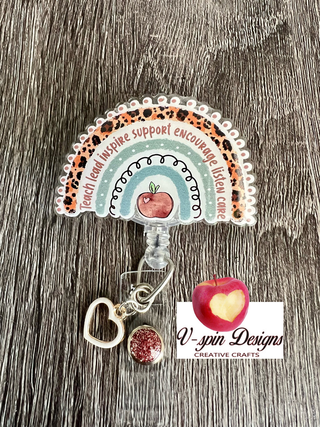 "Teach, Lead, Inspire" Badge Reel | Retractable Acrylic ID Holder for Teachers