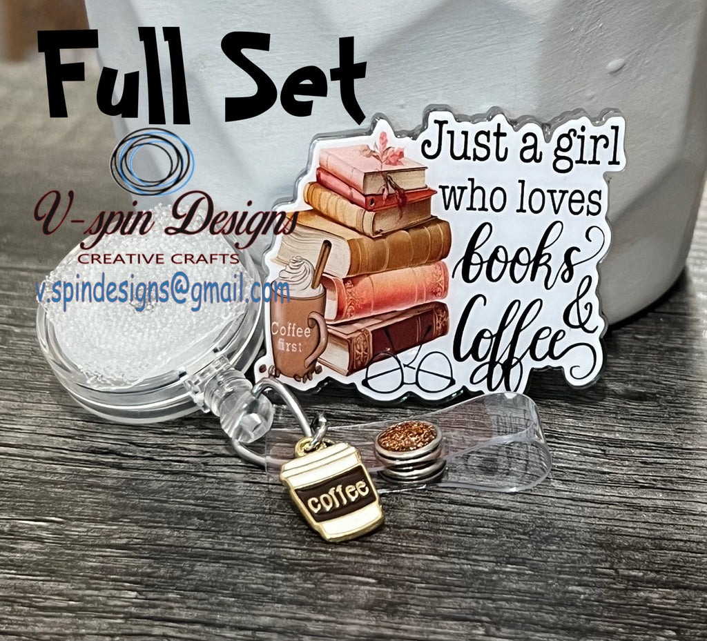 "Just a Girl Who Loves Books and Coffee" Badge Reel | Retractable Acrylic ID Holder