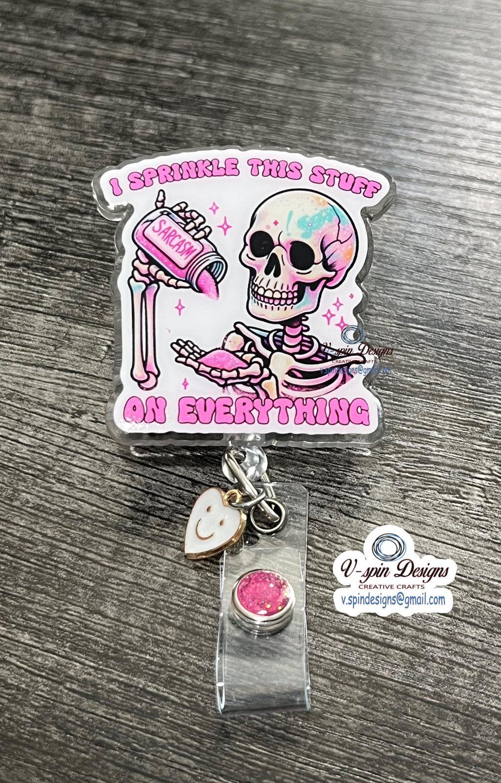 "Sarcasm" Skeleton Badge Reel | Funny Retractable Acrylic ID Holder