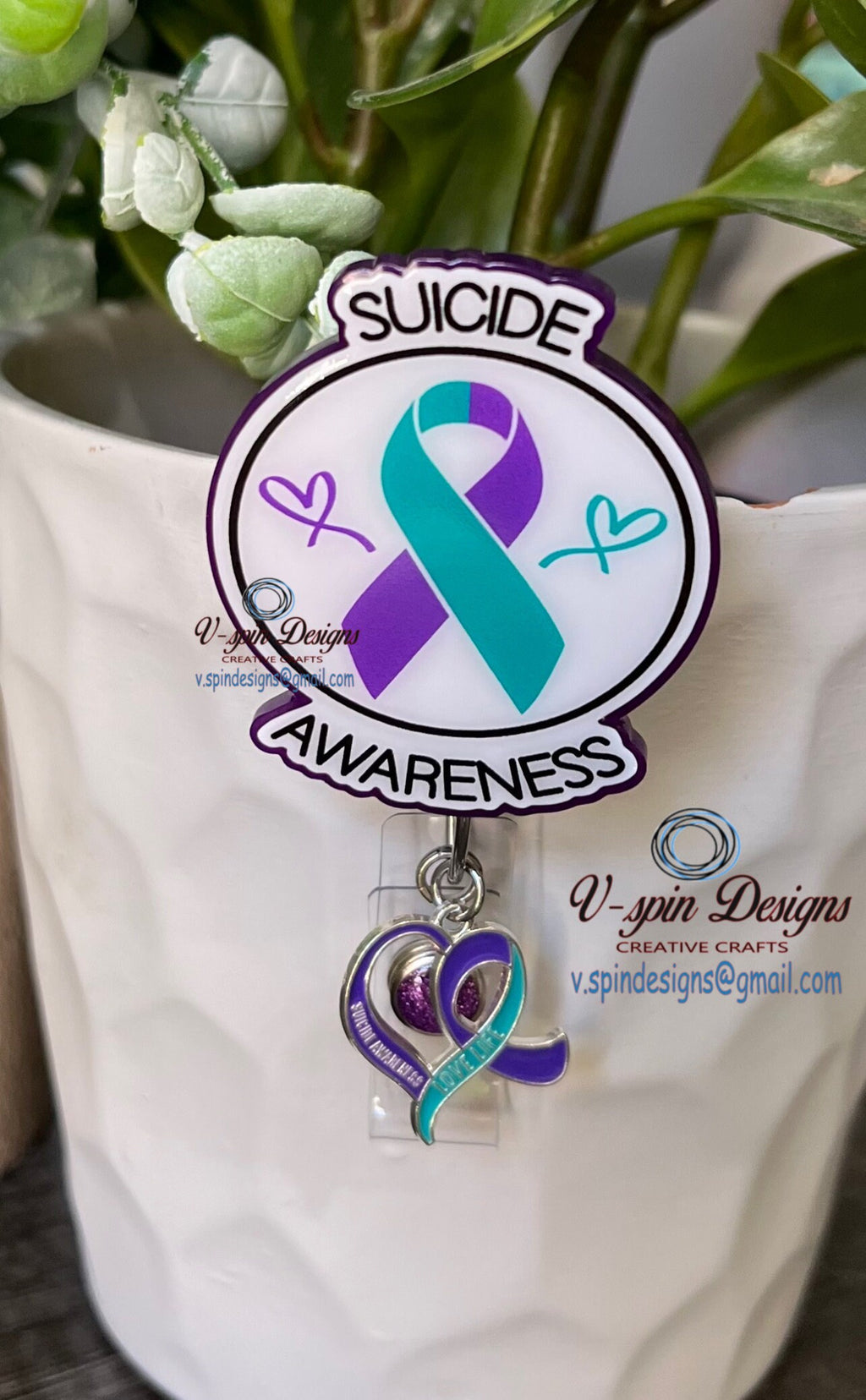 Suicide Prevention Awareness Badge Reel | Teal & Purple Retractable ID Holder