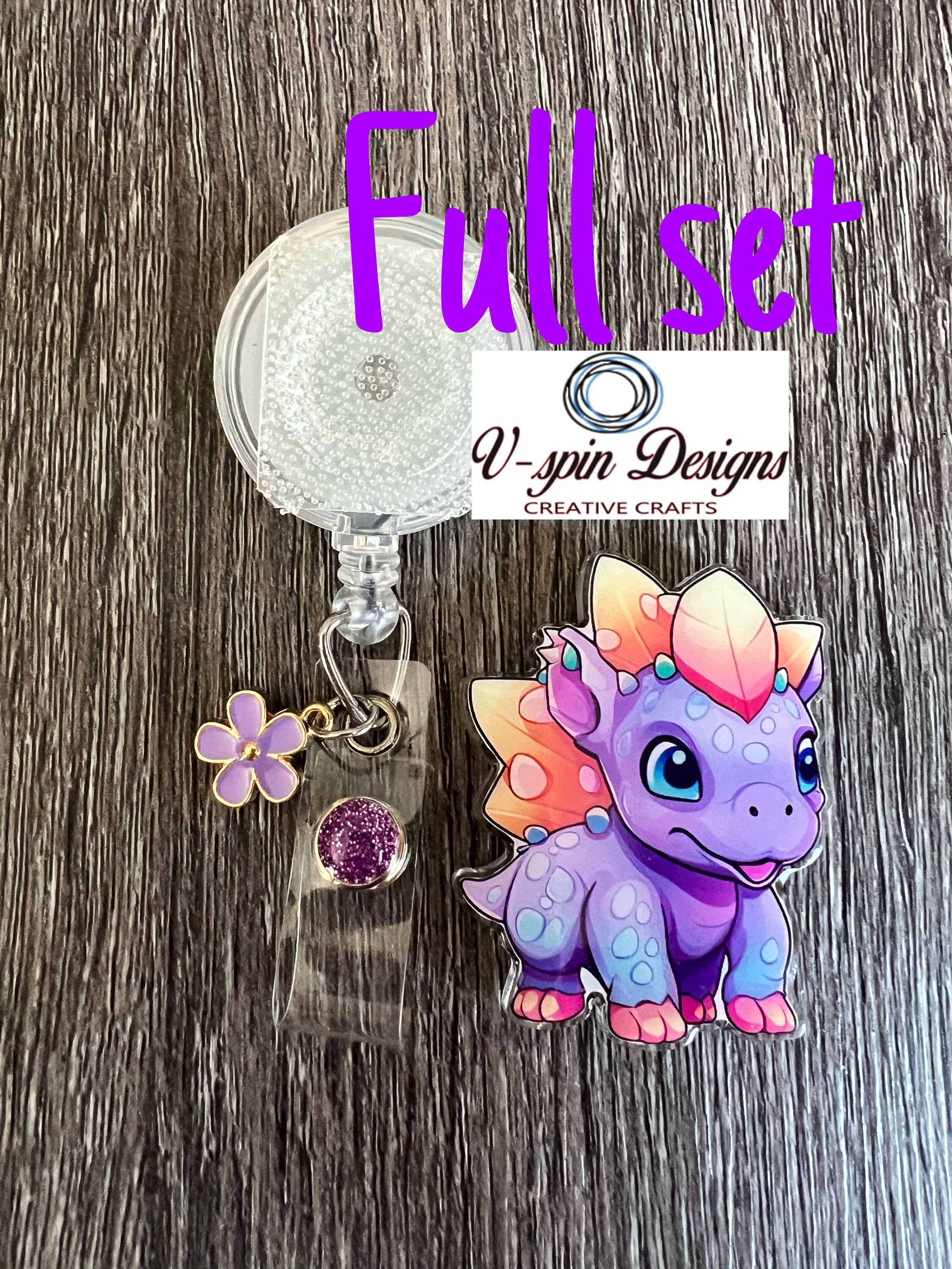 Cute Purple Dinosaur Retractable Badge Reel, ID Holder