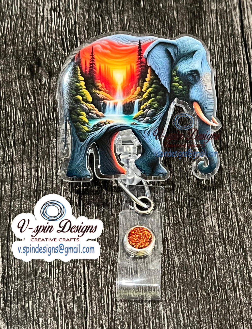 Elephant Badge reels, ID Holder, card holder, nurses, teachers, elephants, moon, waterfalls