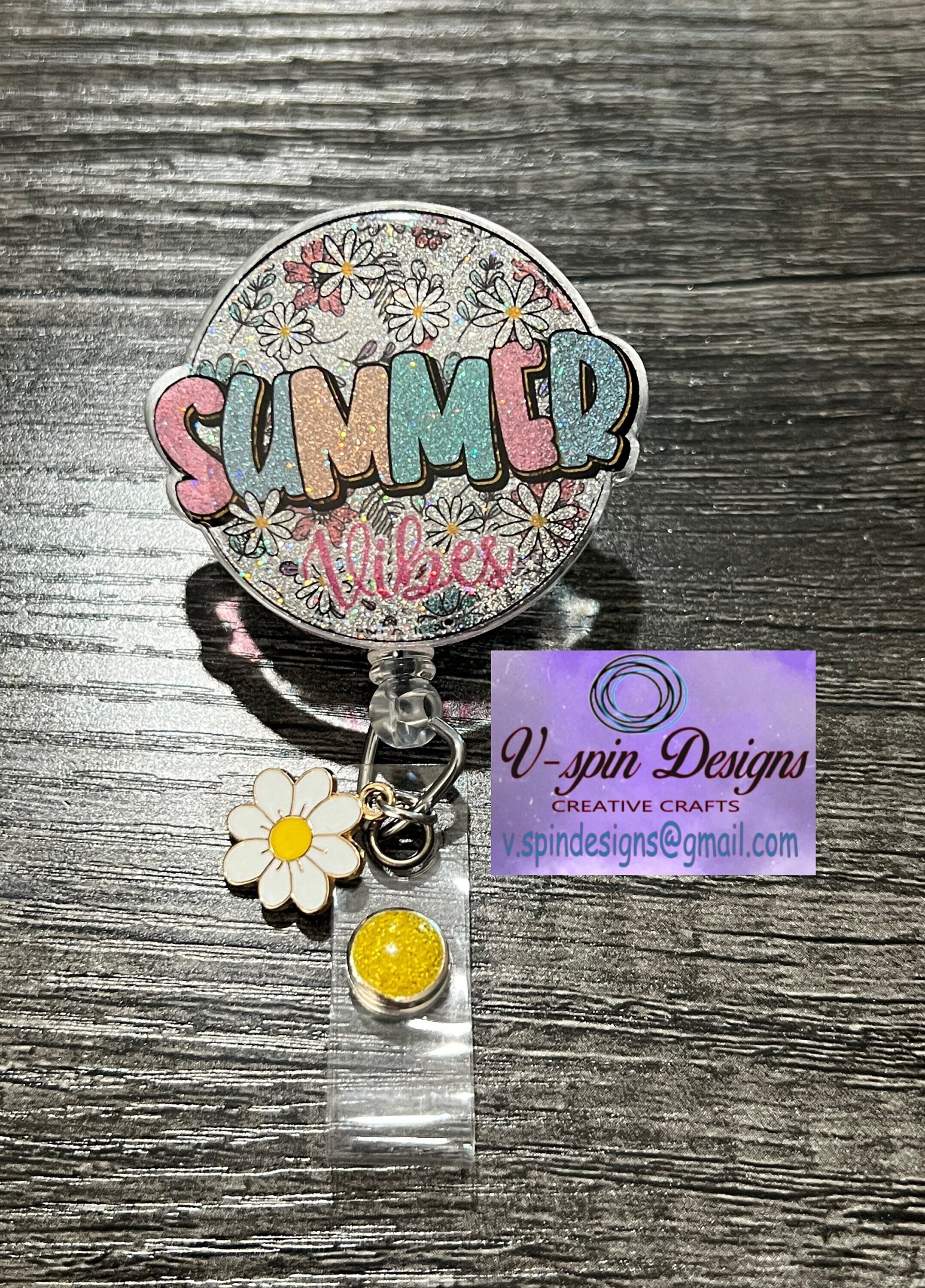 Summer Vibes glitter badge reel/ID Holder/nurses/teachers/summer badge reels