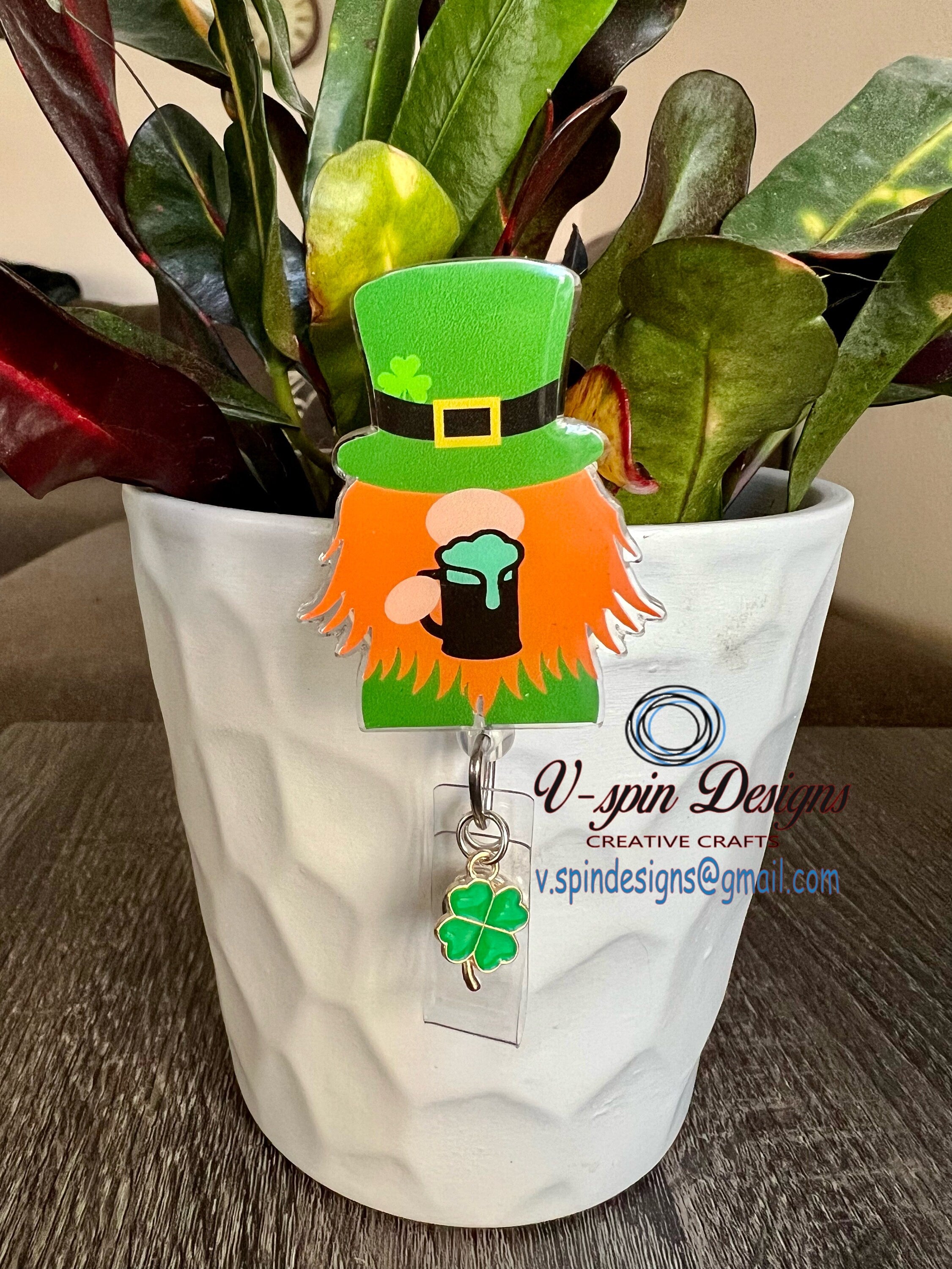 St. Patrick's Day Gnome Badge Reel | Holiday Retractable Acrylic ID Holder