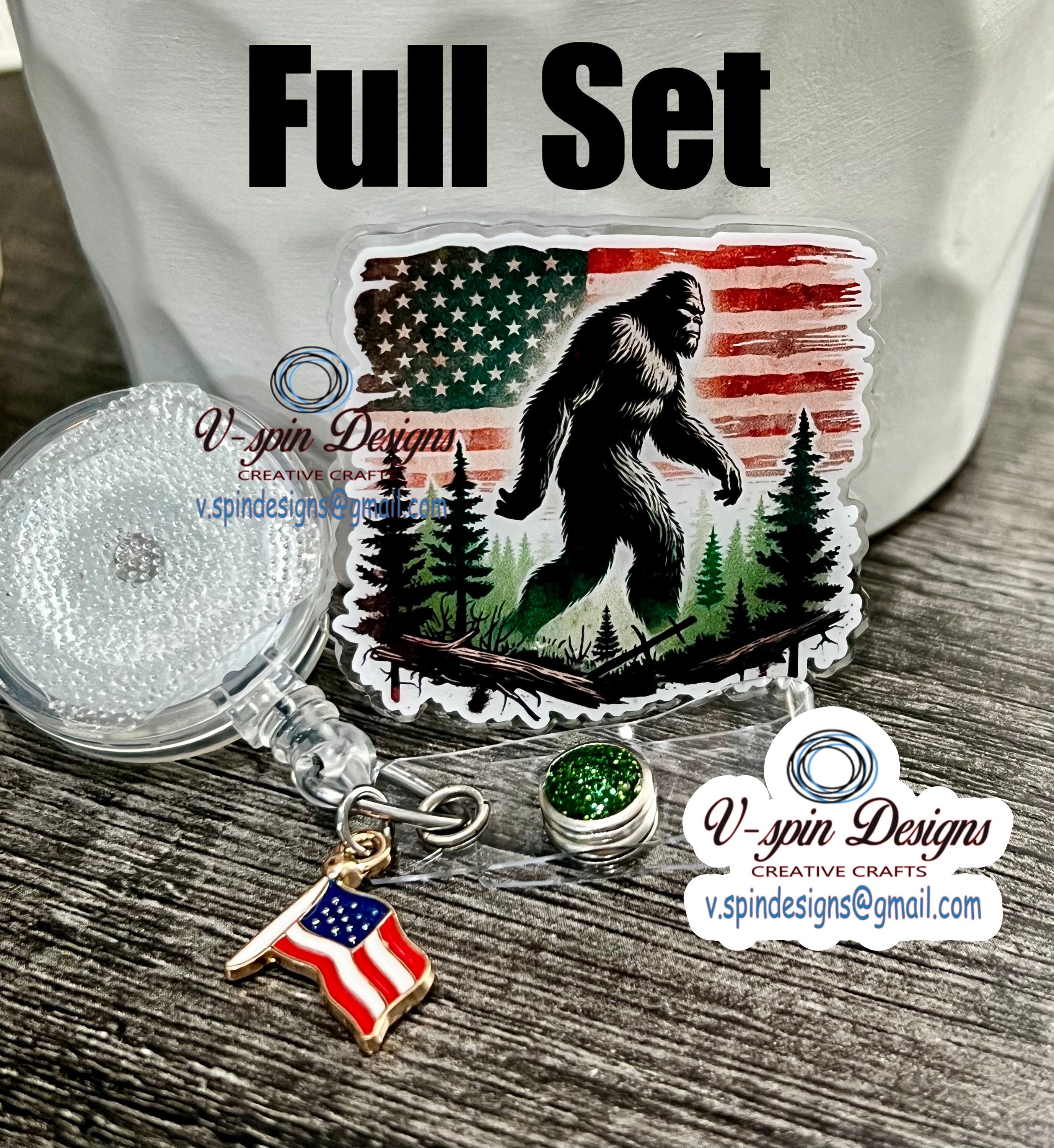 American Bigfoot Badge Reel: Patriotic Funny Acrylic ID Holder