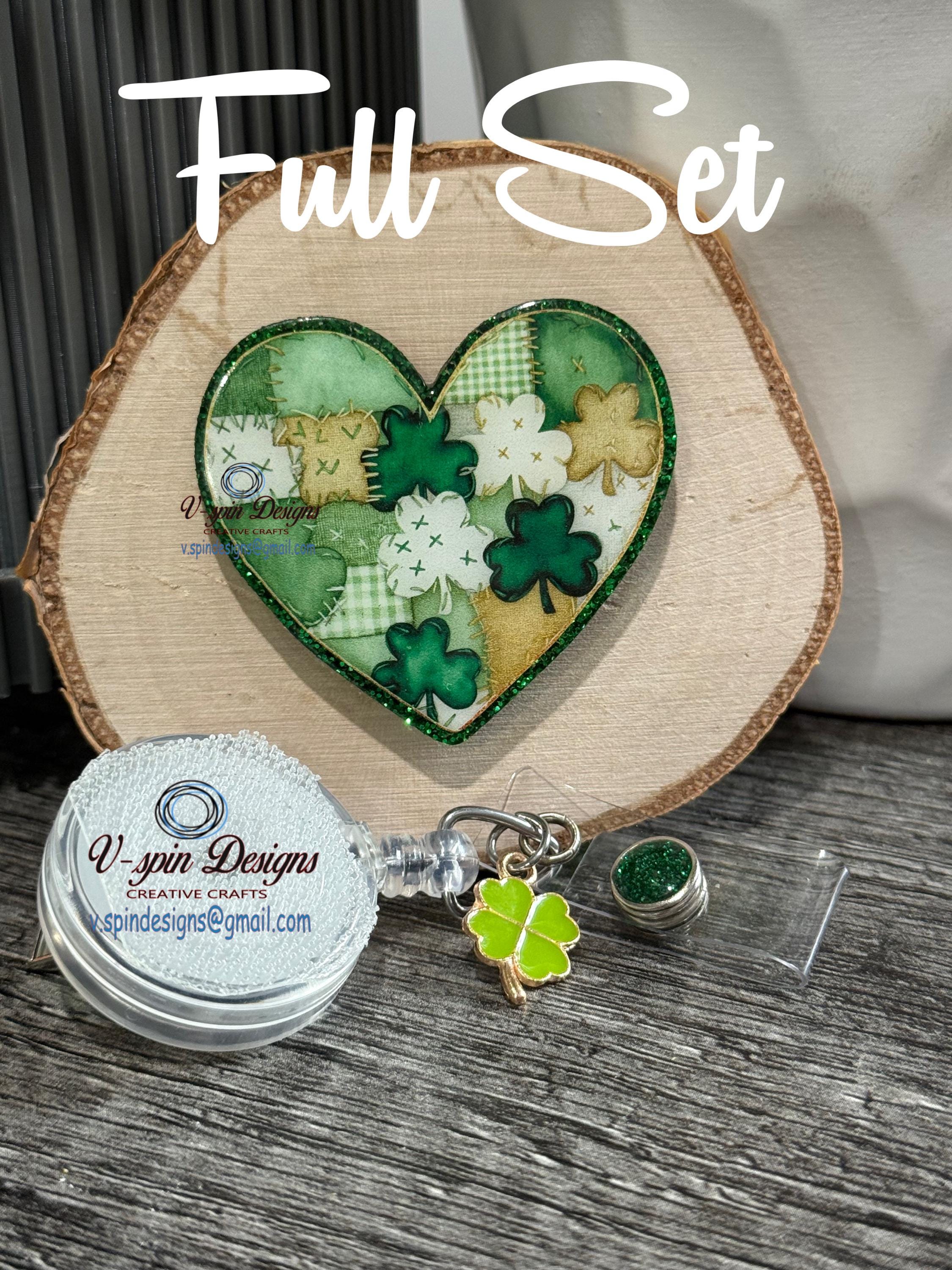 Vintage patchwork St. Patrick’s day heart Badge Reel