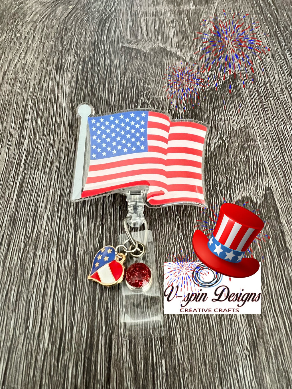 USA Flag badge reel/ID Holder/card holder/teachers/nurses/VA/america