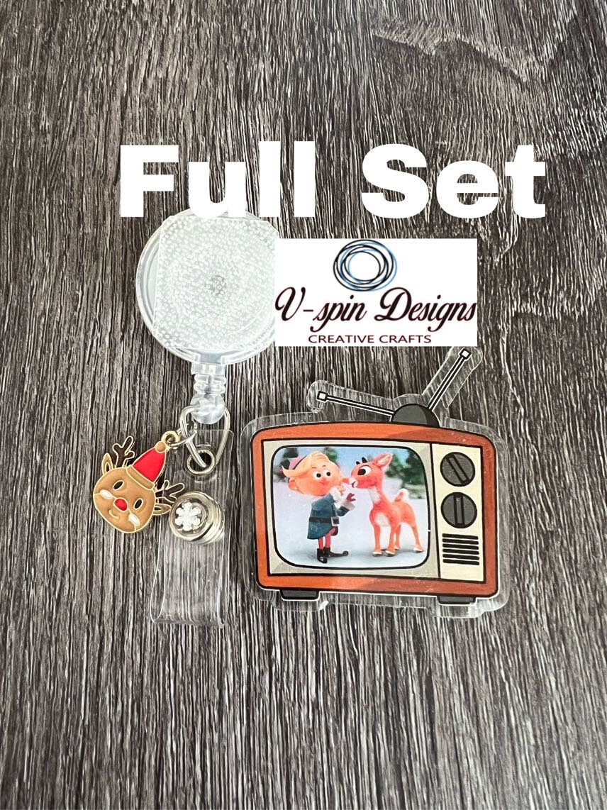 Retro TV Christmas Classics Badge Reel | Holiday Retractable Acrylic ID Holder