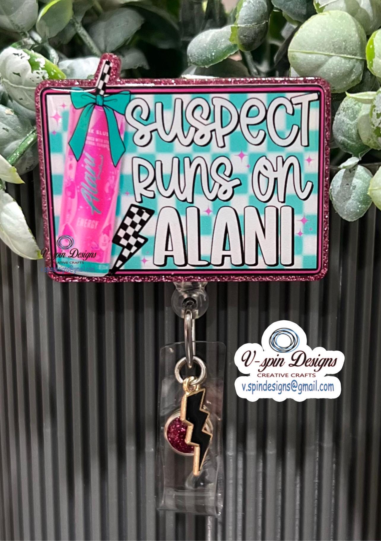 "Suspect Runs" Energy Drink Badge Reel | Funny Retractable Acrylic ID Holder