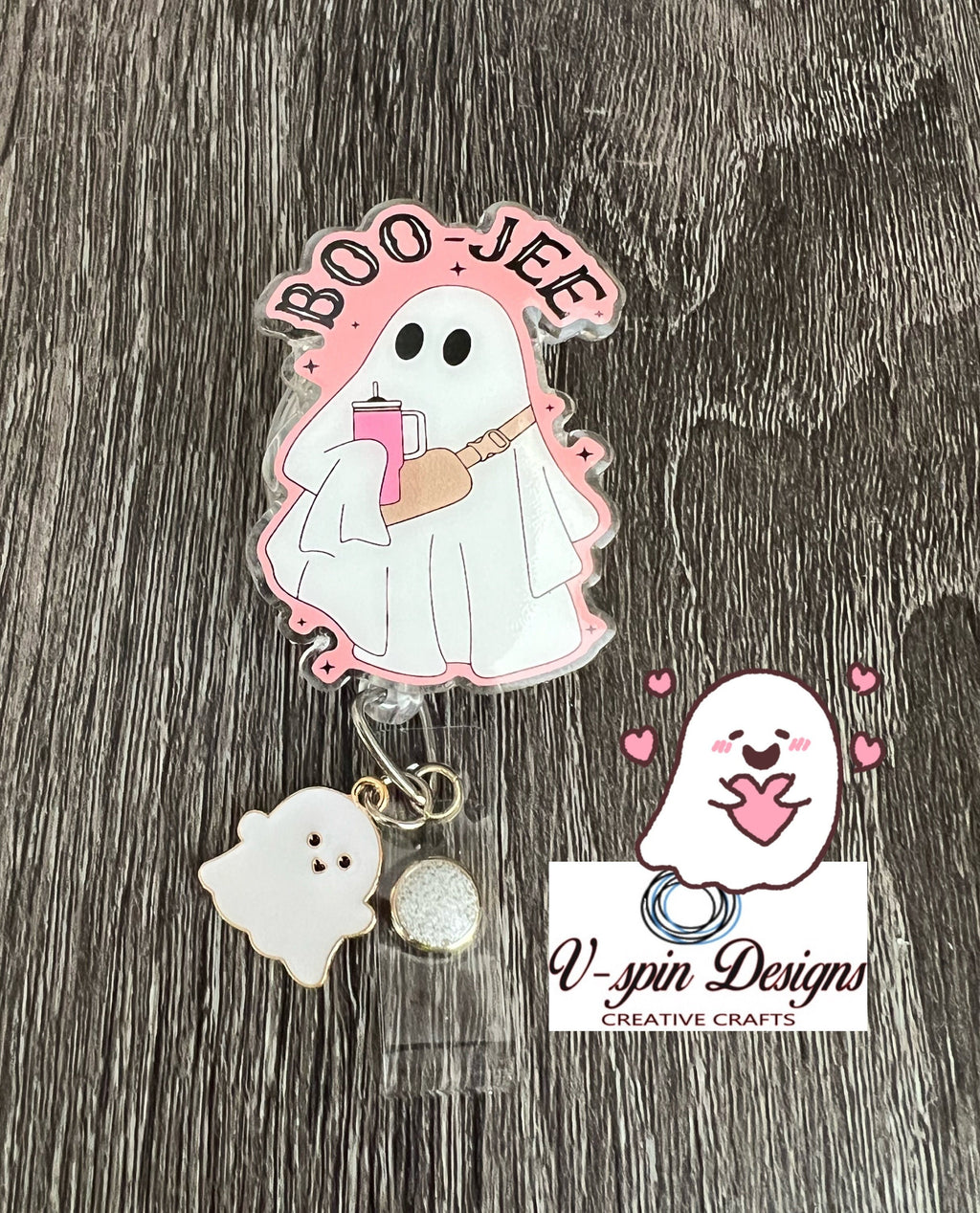 Boo-Jee Ghost Badge Reel | Cute Halloween Retractable Acrylic ID Holder
