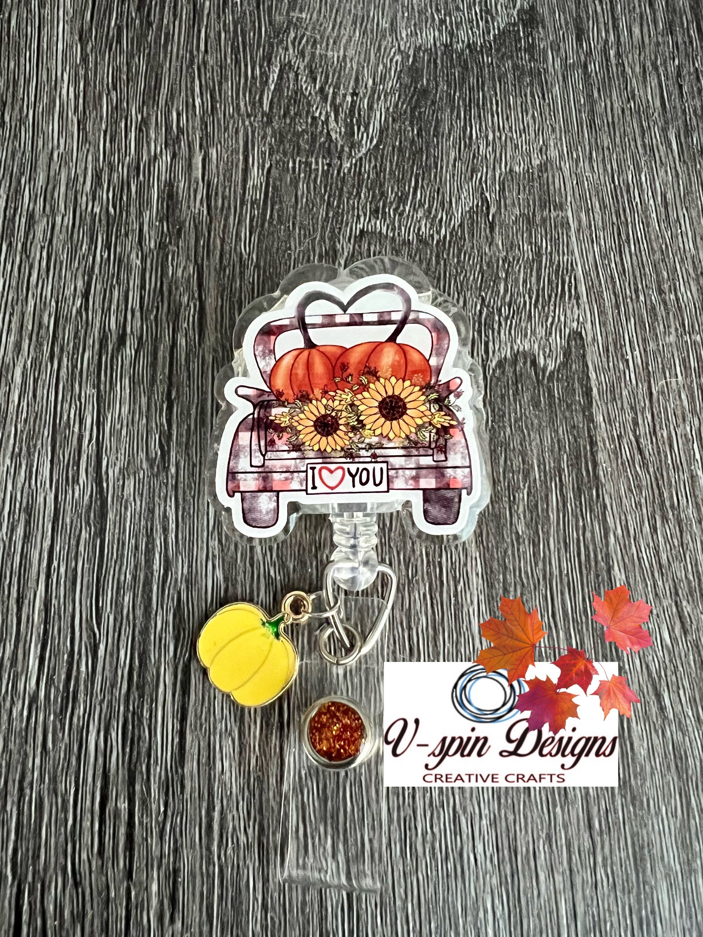 Fall Pumpkin Truck Badge Reel | Retractable Acrylic ID Holder