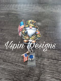 Military Gnome with Flag, badge reel/ID Holder/card holder/teachers/nurses/Hero/army/VA