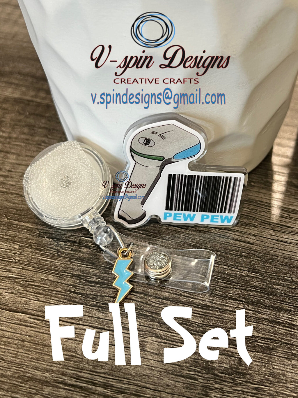 1.8” Acrylic Funny, PEW PEW Badge reel/ID Holder card holder/nurse/fun/silly/scanners