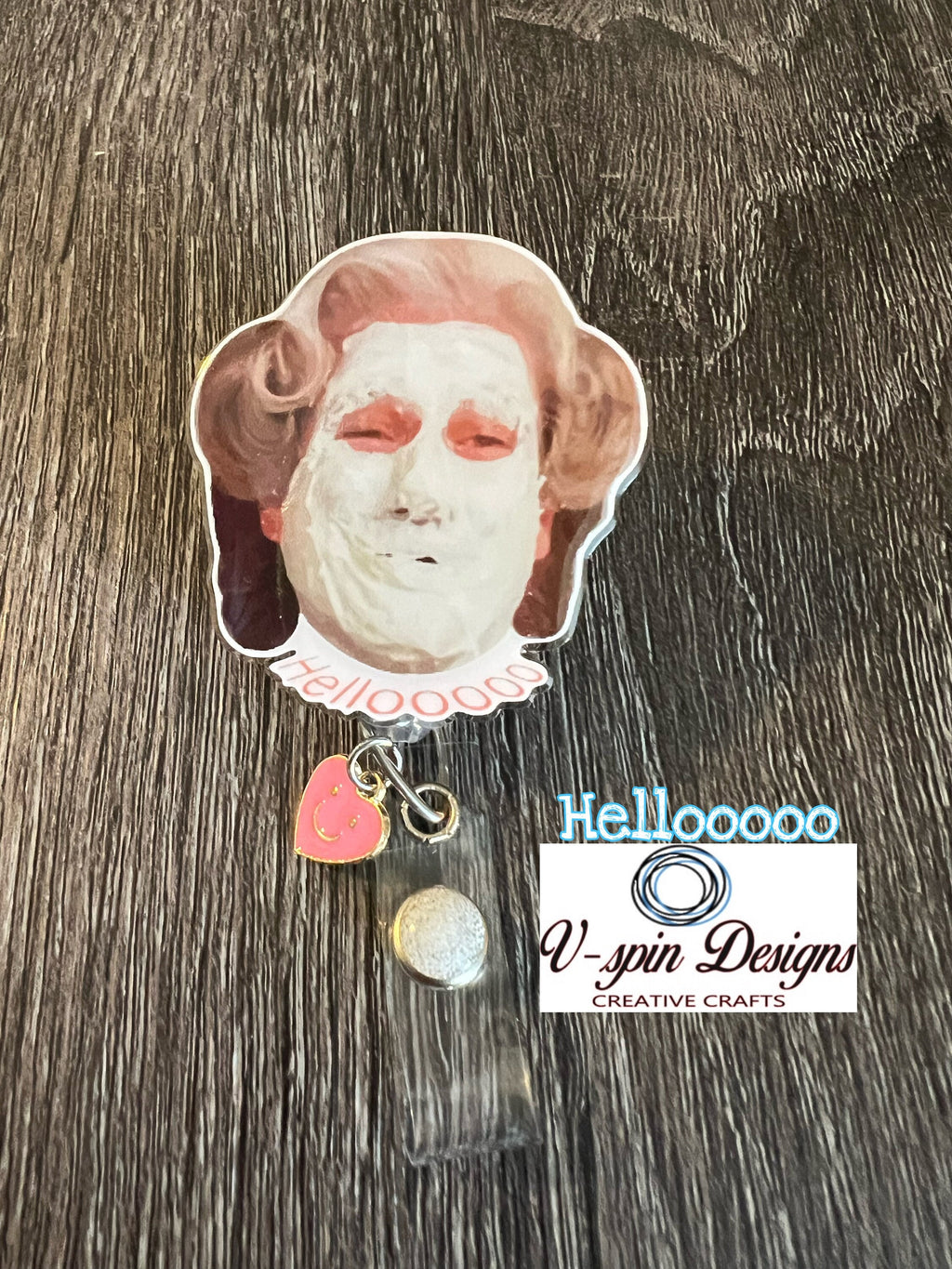 "Hellooo" Funny Badge Reel: Acrylic Retractable ID Holder