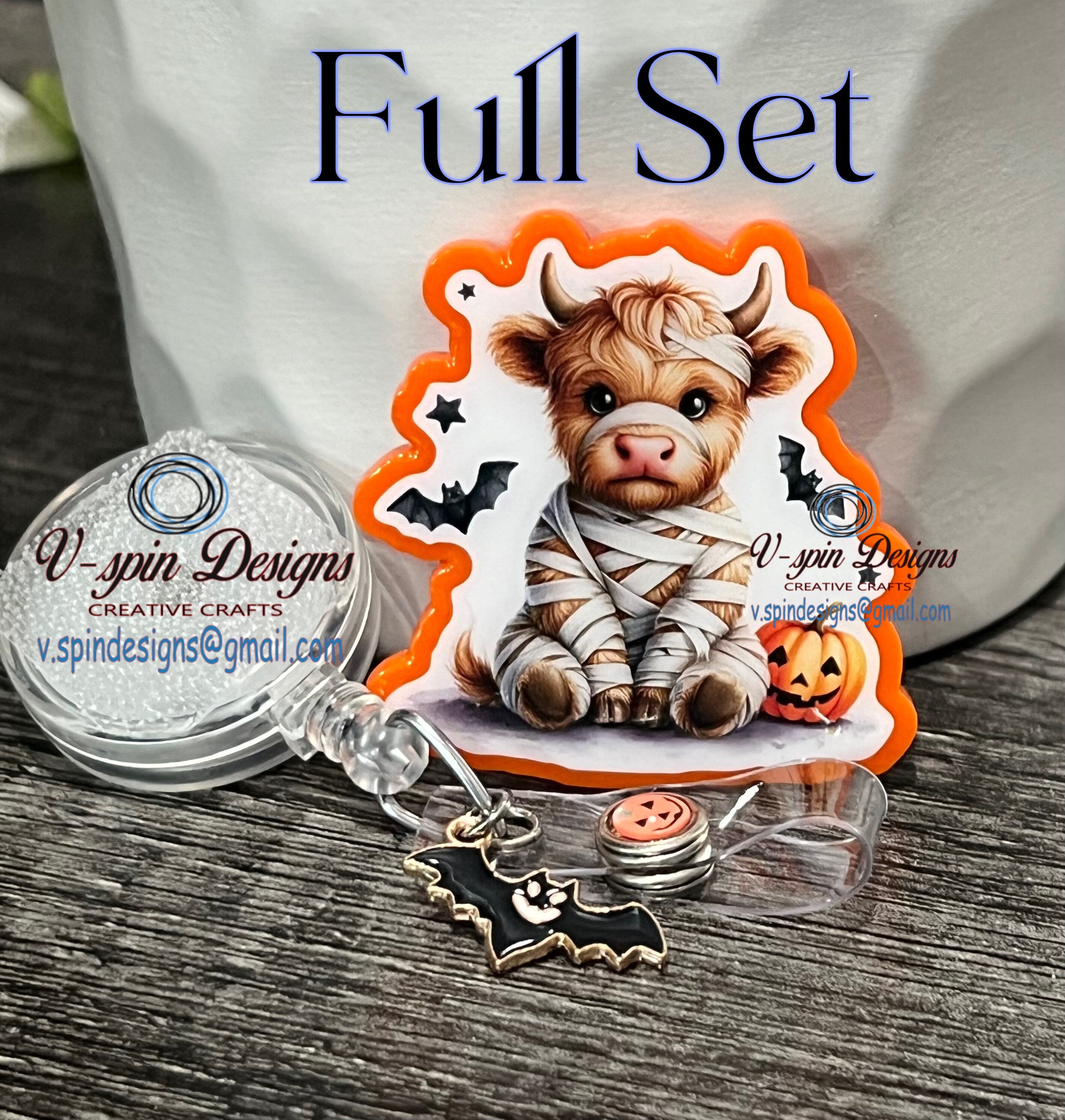 Highland Cow Mummy Badge Reel | Halloween Retractable Acrylic ID Holder