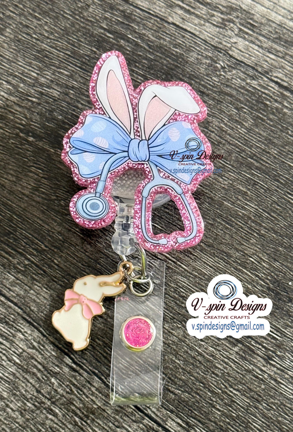 Stethoscope Easter Bunny Ears Badge Reel | Retractable Acrylic ID Holder