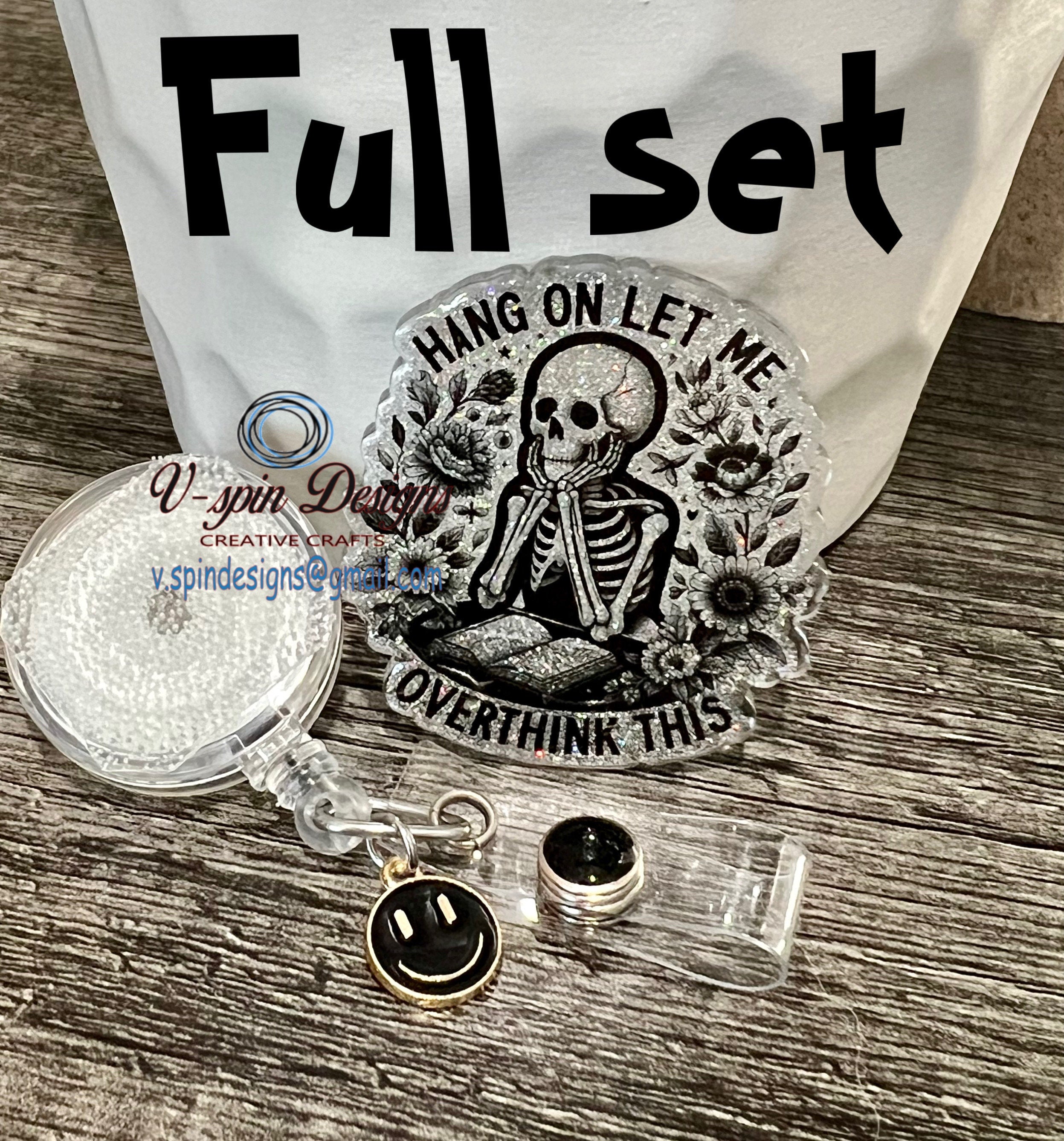 "Hang on Let Me Overthink This" Skeleton Badge Reel | Funny Glitter ID Holder