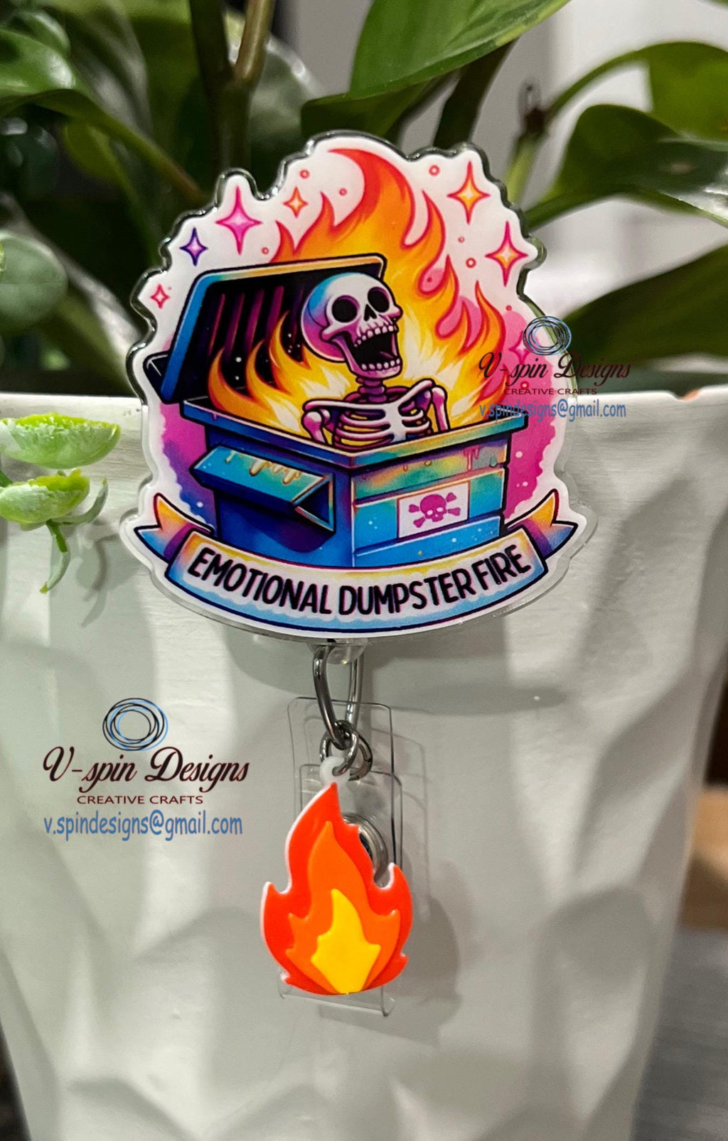 Emotional Dumpster fire Badge reel/ID Holder card holder/nurse/teachers/fun/silly/