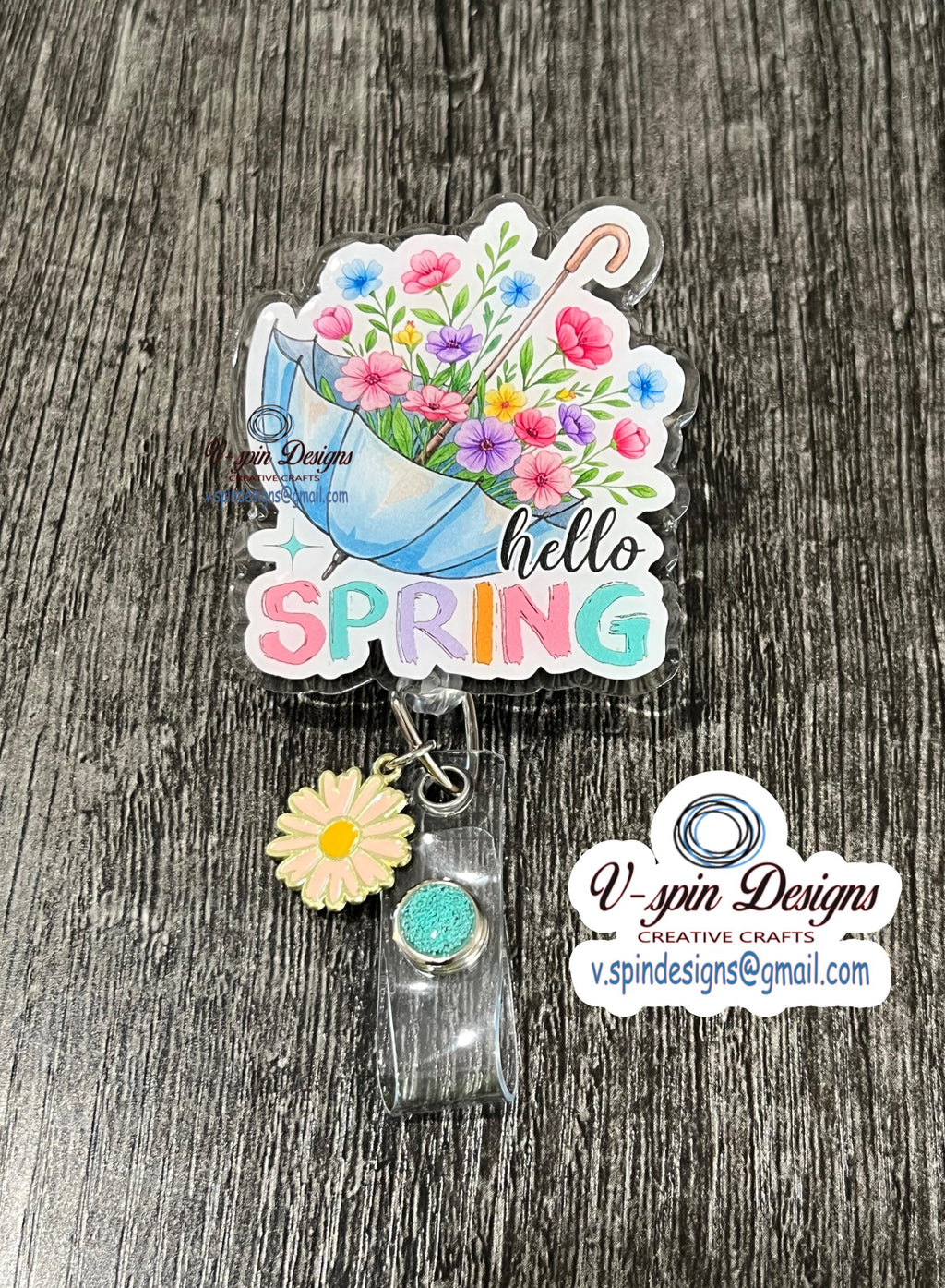 Hello Spring badge reel/ID Holder/nurses/teachers/Umbrella/flowers/badge reel toppers