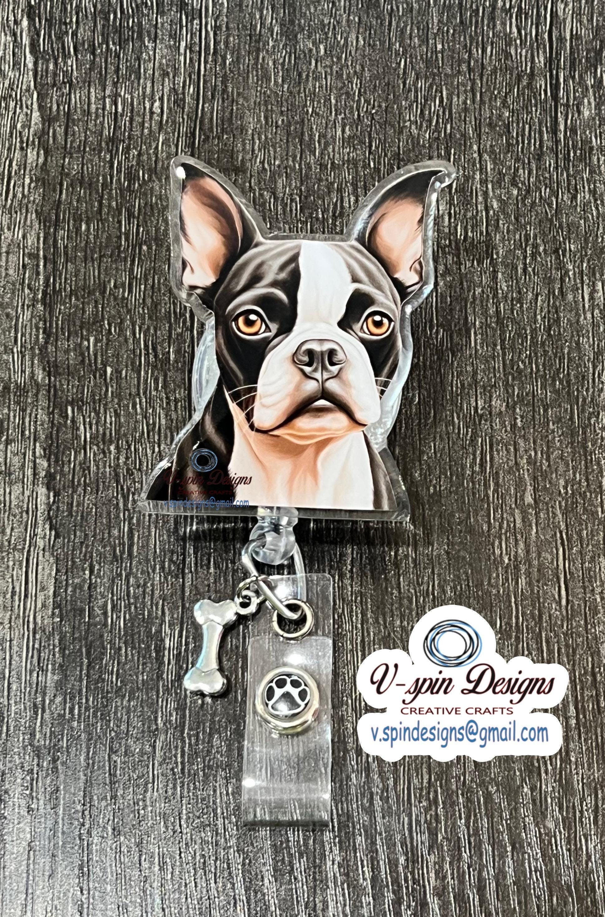 Boston Terrier Badge Reel | Retractable Acrylic ID Holder for Dog Lovers